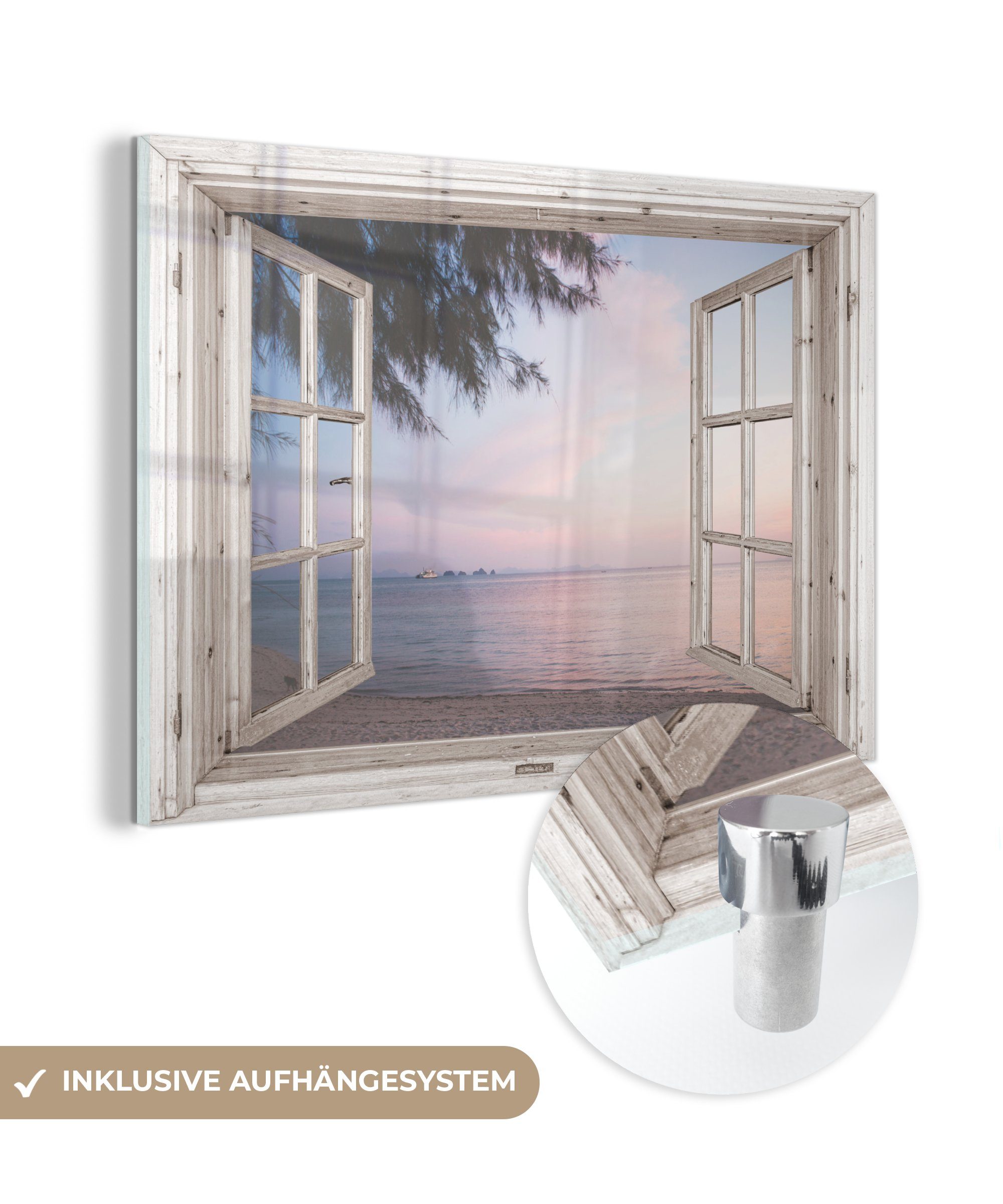 - Acrylglasbild Palme, Glas auf Foto - Strand Wandbild Glas St), - - (1 Aussicht auf MuchoWow Bilder Wanddekoration - Glasbilder