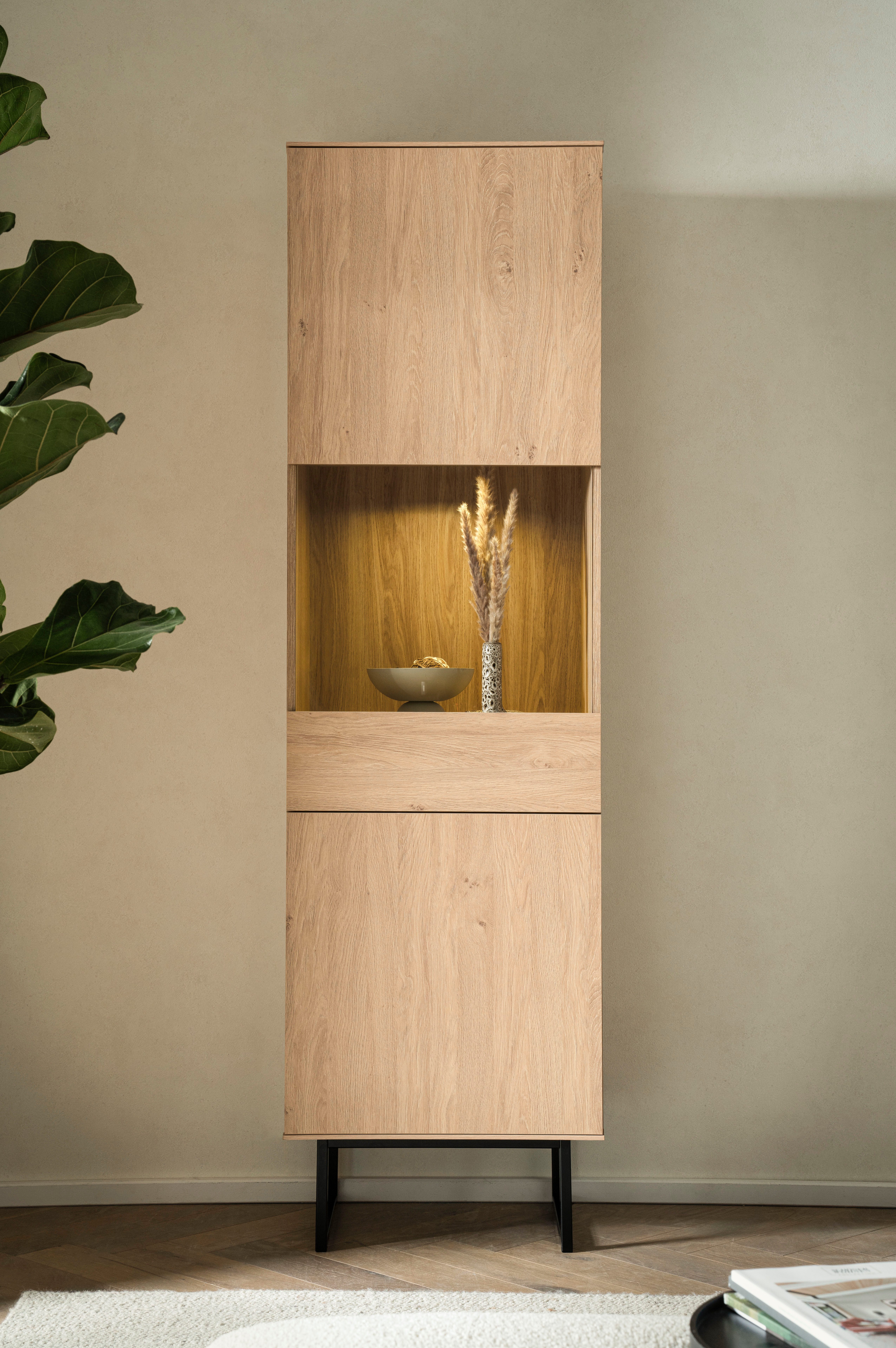 Home affaire Vitrine Lund, moderner Hochschrank, Glasvitrine mit Kufengeste günstig online kaufen