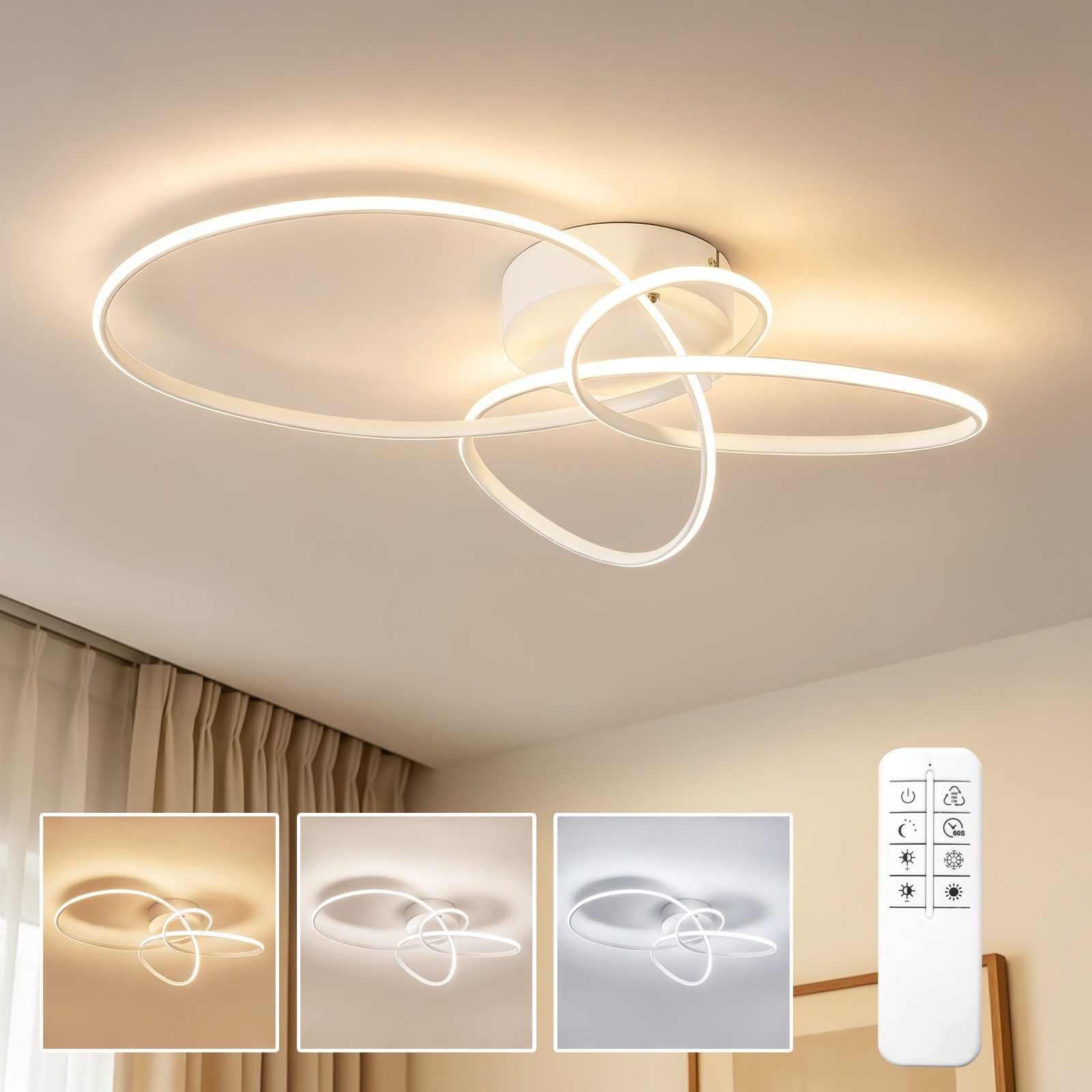 ZMH LED Deckenleuchte Schwarz/weiße 30W Surround, mit Fernbedienung dimmbar, LED fest integriert, Dimmbar von 10 % bis 100 %, geeignet für verschiedene Raumtypen