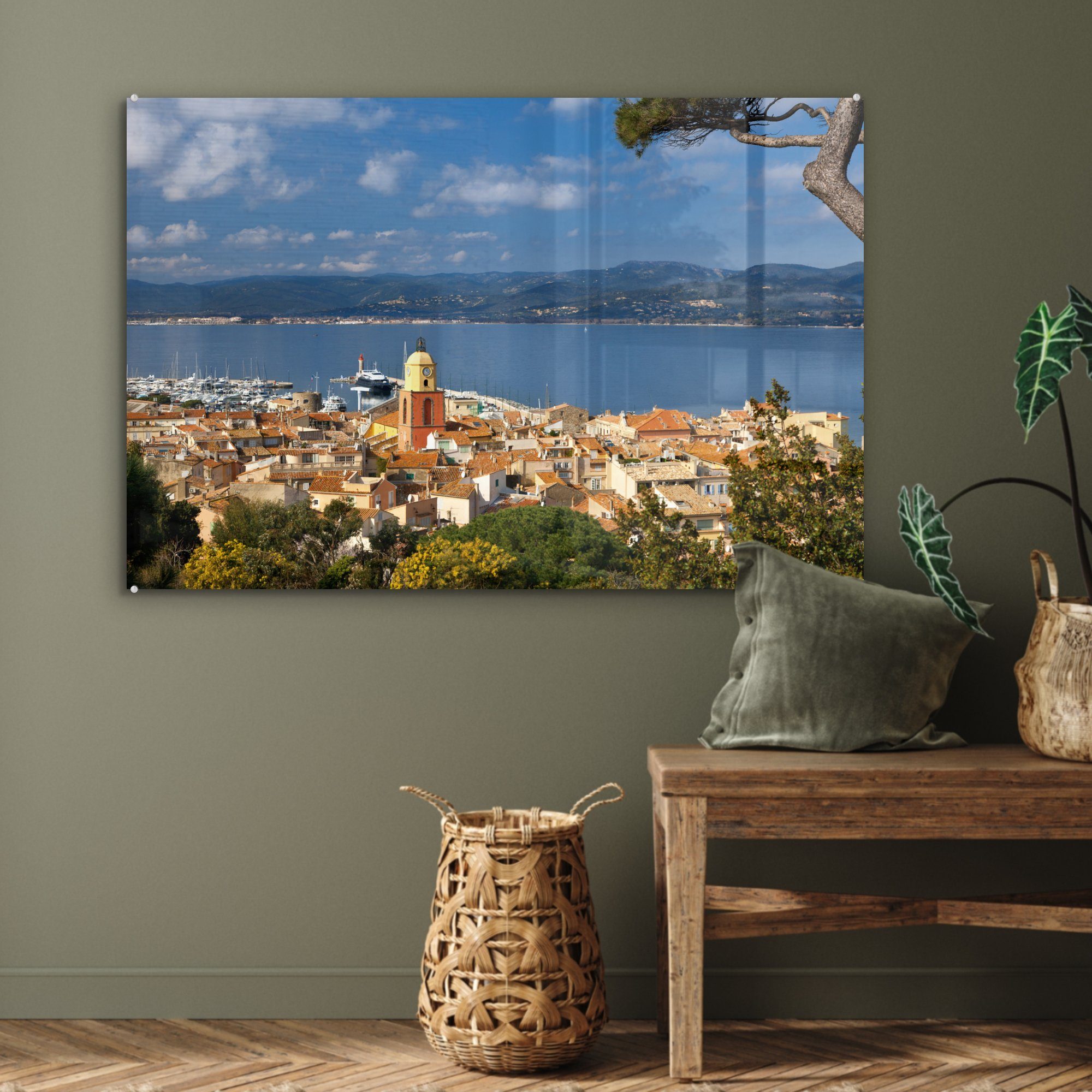 von des & französischen MuchoWow Luftaufnahme Schlafzimmer Saint-Tropez, Acrylglasbild (1 St), Wohnzimmer Acrylglasbilder Hafens