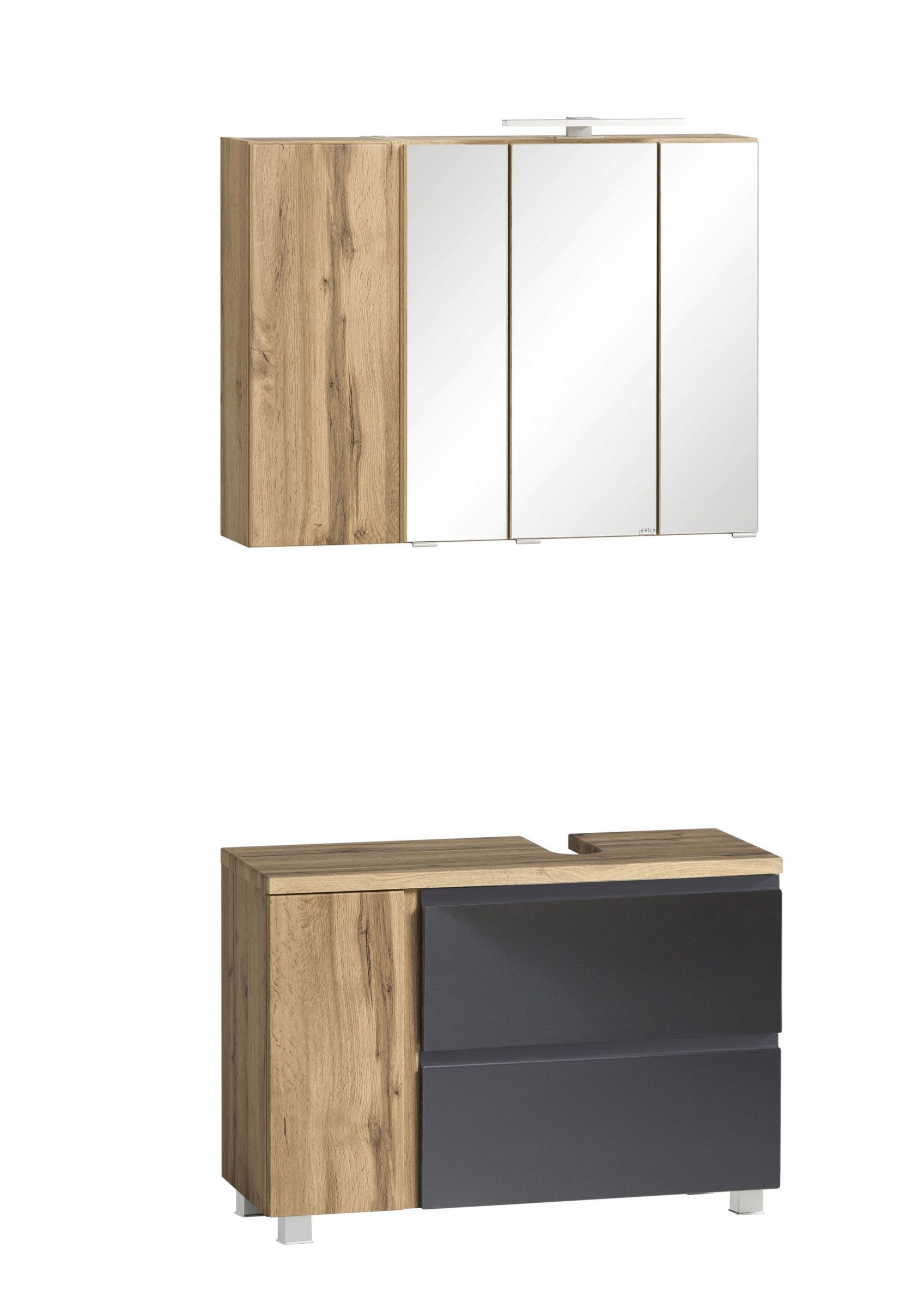 HELD MÖBEL Badmöbel-Set (2-tlg) in grau / Wotaneiche-Dekor - 85x195x35cm (BxHxT), (2-tlg)