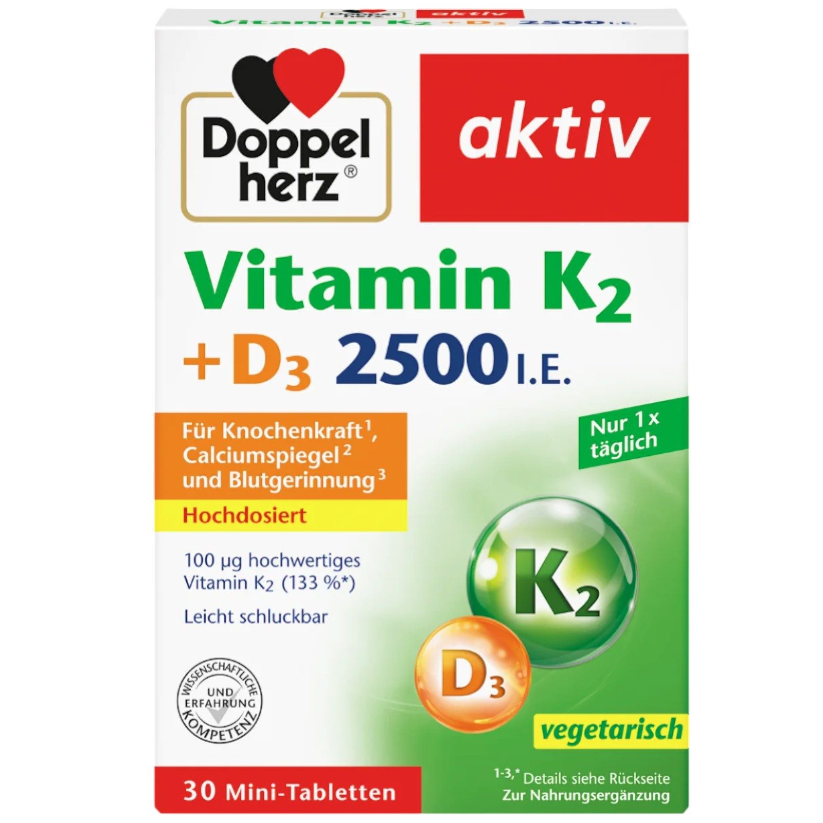Doppelherz Vitamin K2 + D3 2500 I.E. Tabletten 30 St, 13,1 g Kapseln, 13.1 g