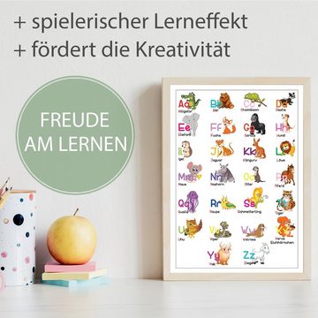 Tigerlino Poster 2er Set Tier ABC, Zahlen Lernposter Kinderzimmer Wandbilder
