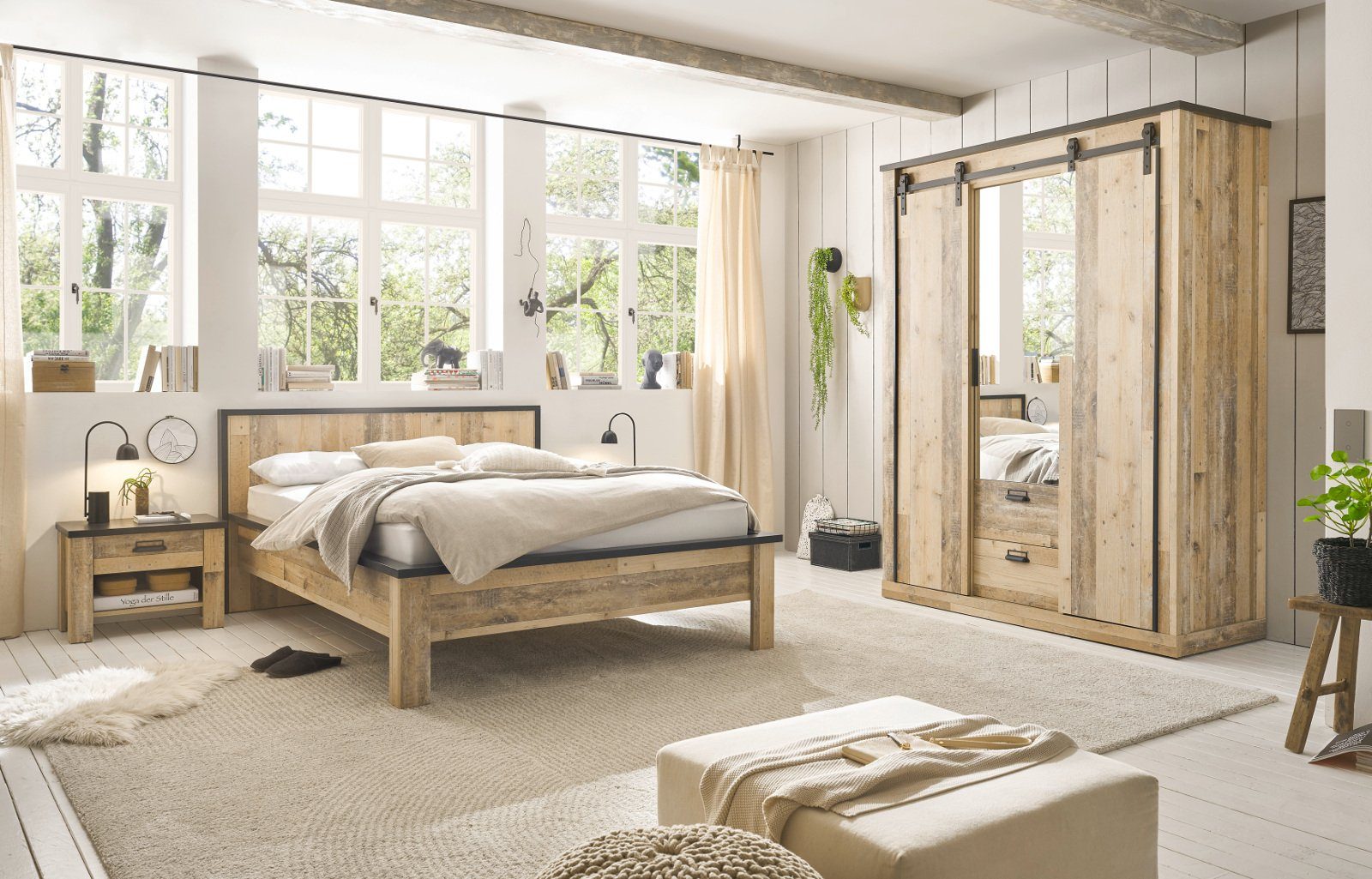 (in Komplettschlafzimmer Furn.Design Soft-Close mit 4-teilig, Liegefläche Used Wood, 140x200 Stove, cm),