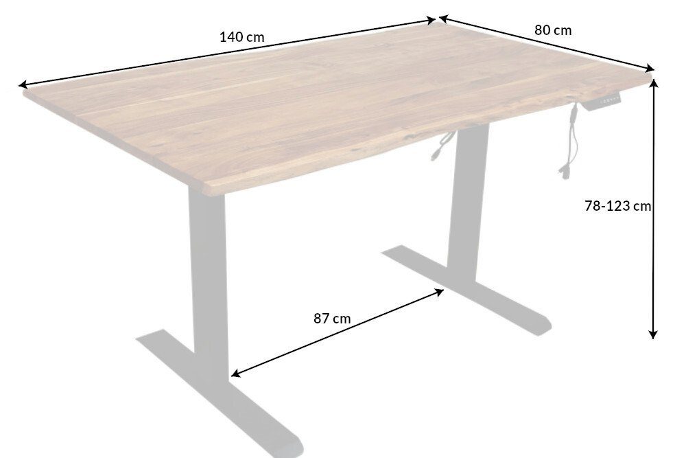 riess-ambiente Schreibtisch MAMMUT 140cm natur Baumkante · / Büro höhenverstellbar · Akazie · 1-St), 2,5cm Metall · Tischplatte (Einzelartikel, Massivholz · · schwarz