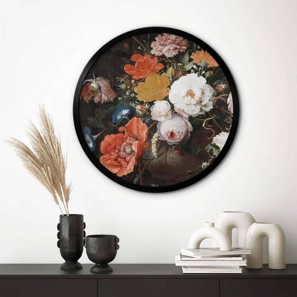 K&L Wall Art Poster Wandbild Poster Rund Barock Mignon Stillleben  Pfingstrosen Blumenstrauß, Wohnzimmer Kunstdruck klassisch