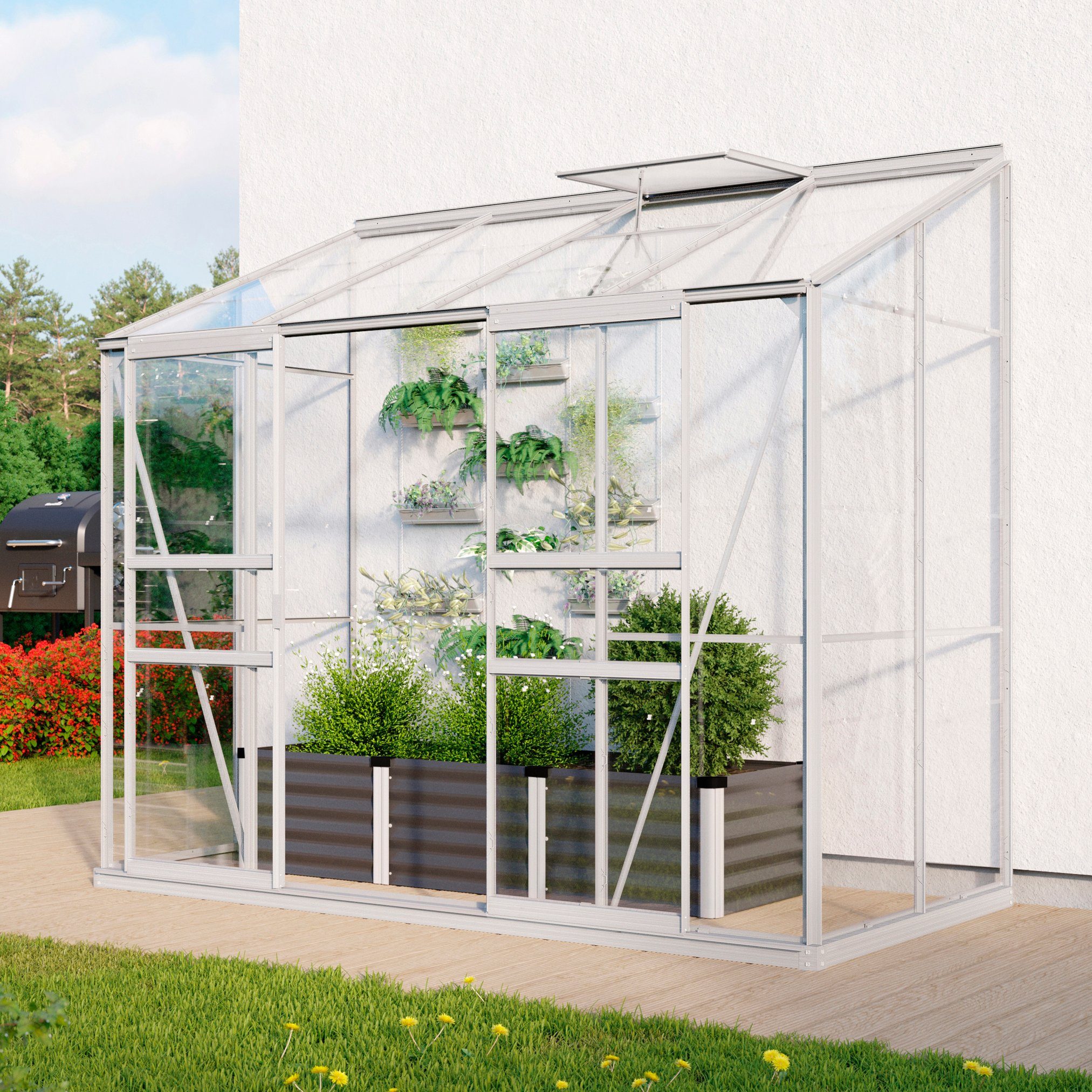 Vitavia Anlehngewächshaus Styx 3300, BxTxH: 128 x 254 x 222 cm, 3 mm Wandstärke