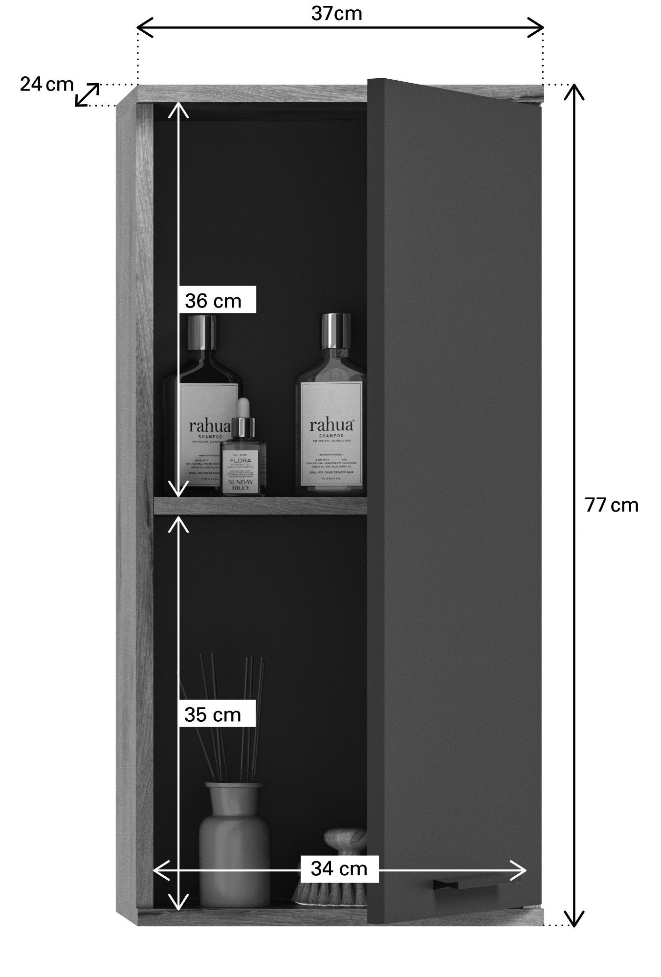 Newroom Hängeschrank Eiche 37 cm Hängeschrank Eiche Basalt Grau Industrial Badschrank Wandschrank Bad