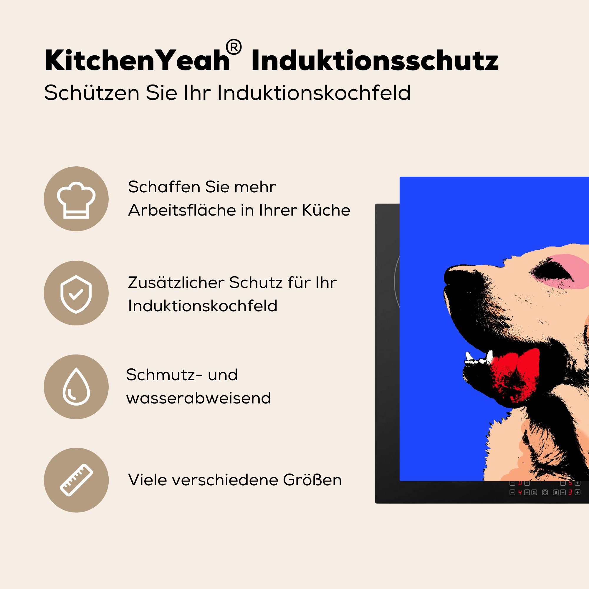Pop-Art Labrador MuchoWow von Retriever, tlg), (1 Herdblende-/Abdeckplatte Vinyl, 78x78 Arbeitsplatte Ceranfeldabdeckung, cm, küche für Eine