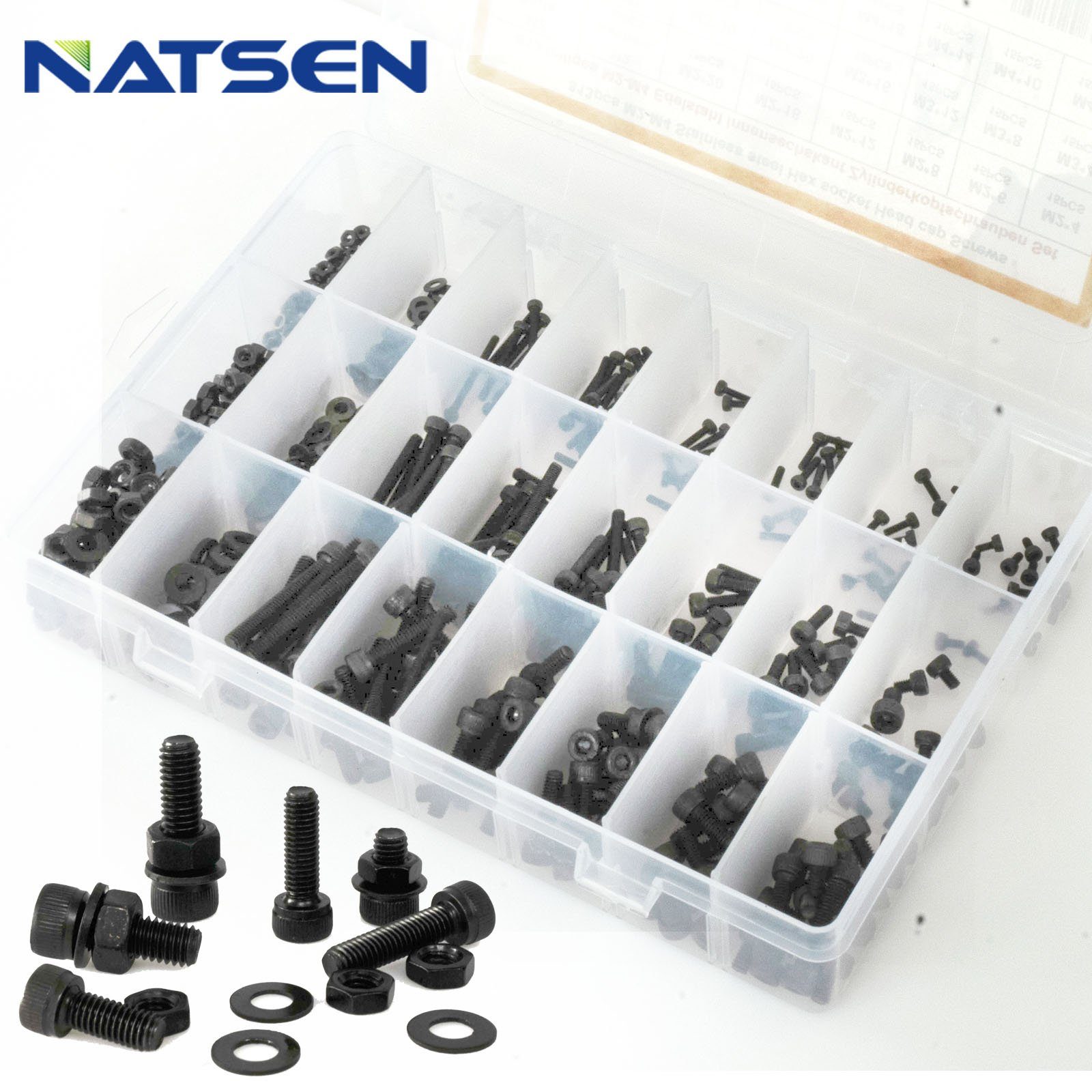 Natsen Schrauben-Set, (813 St), 813pcs Innensechskant Zylinderschrauben M2 M3 M4 Kohlenstoffstahl Schrauben Muttern Sortiment Set, Schwarz