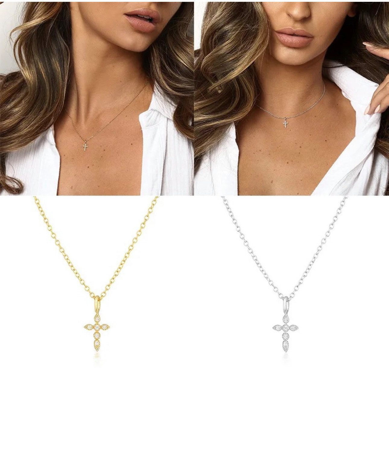 ROUGEMONT Kette mit Anhänger Funkelnde Moissanit Kreuz Halskette 925 Silber Unisex, Echtschmuck – Bild 4 von 5