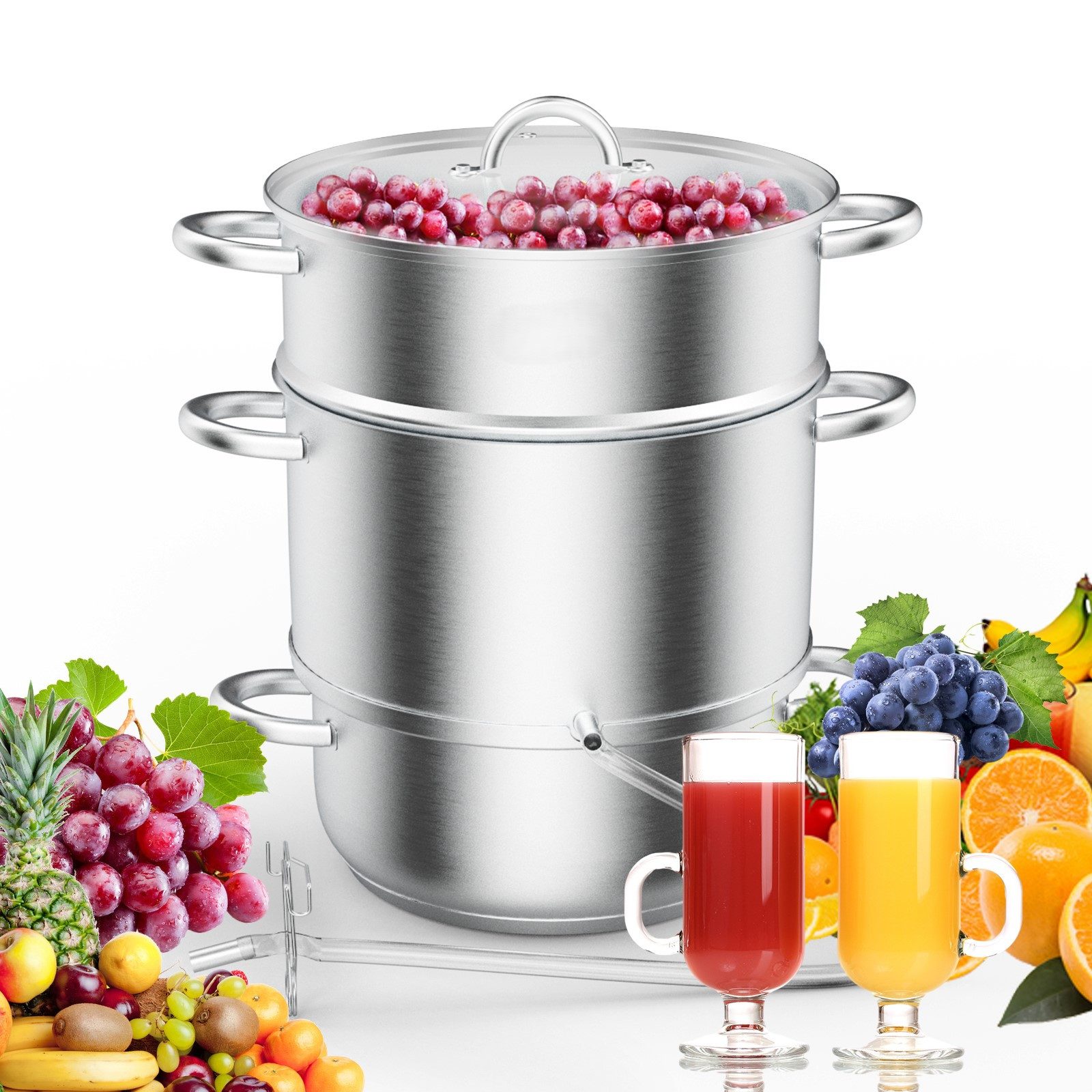 VINGLI Entsafter Dampfentsafter aus Edelstahl 9L/15 L, Saftpresse Ø 26cm/23cm, für alle Herdarten, für Obst und Gemüse