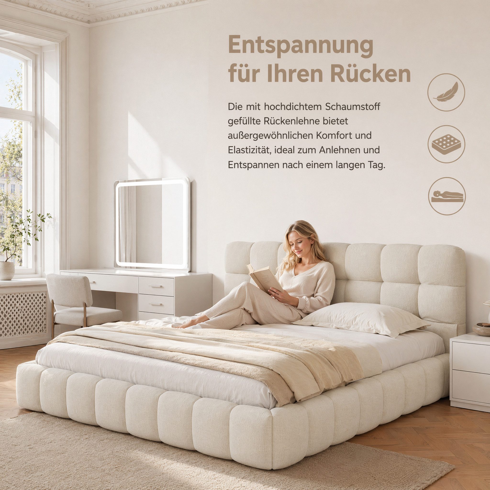 Simurq Polsterbett Bubble Bett 140x200 cm Doppelbett Jugendbett Flachbett Mit Lattenrost (Ohne Matratze), mit gepolstertem Kopfteil, wahlweise in 2 GröBen und 2 – Bild 4 von 5
