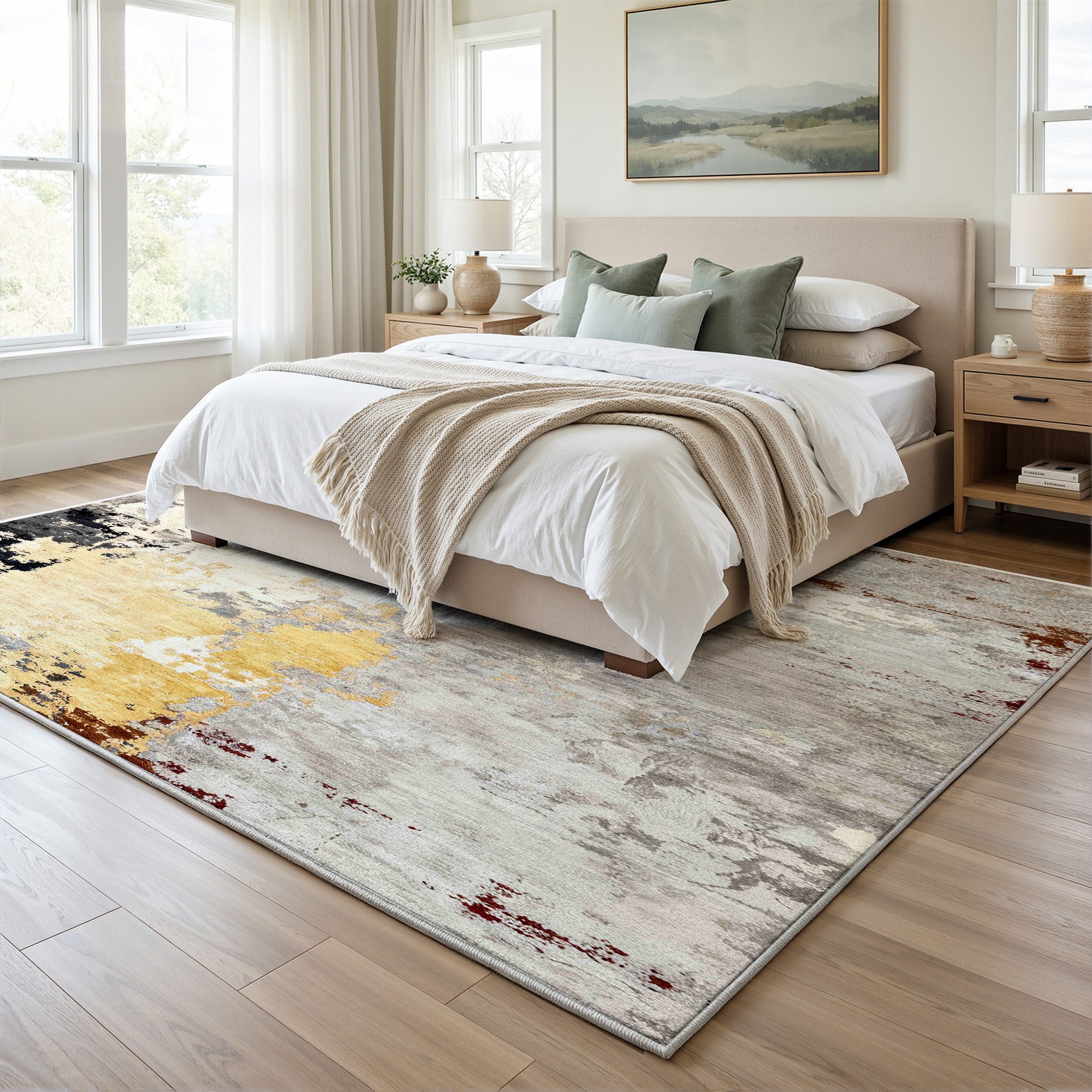Klyvvo Teppich Boho Abstrakt Teppich, Kurzflor weich, rutschfest & waschbar, Rechteckig, Höhe: 8.5 mm, 160x230 cm – Wohnzimmerteppich für Schlafzimmer, Esszimmer & Büro