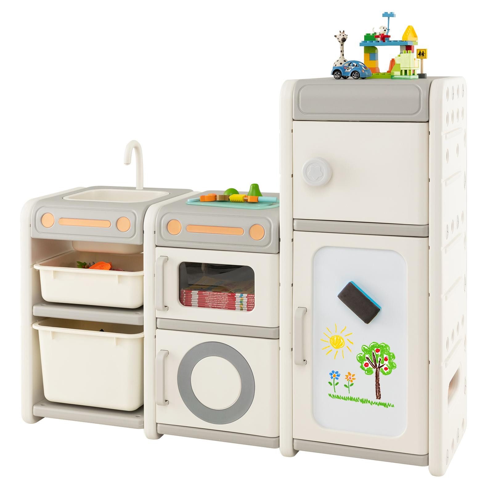KOMFOTTEU Kinderregal Spielzeugregal, mit 4 Schränke & 2 Boxen