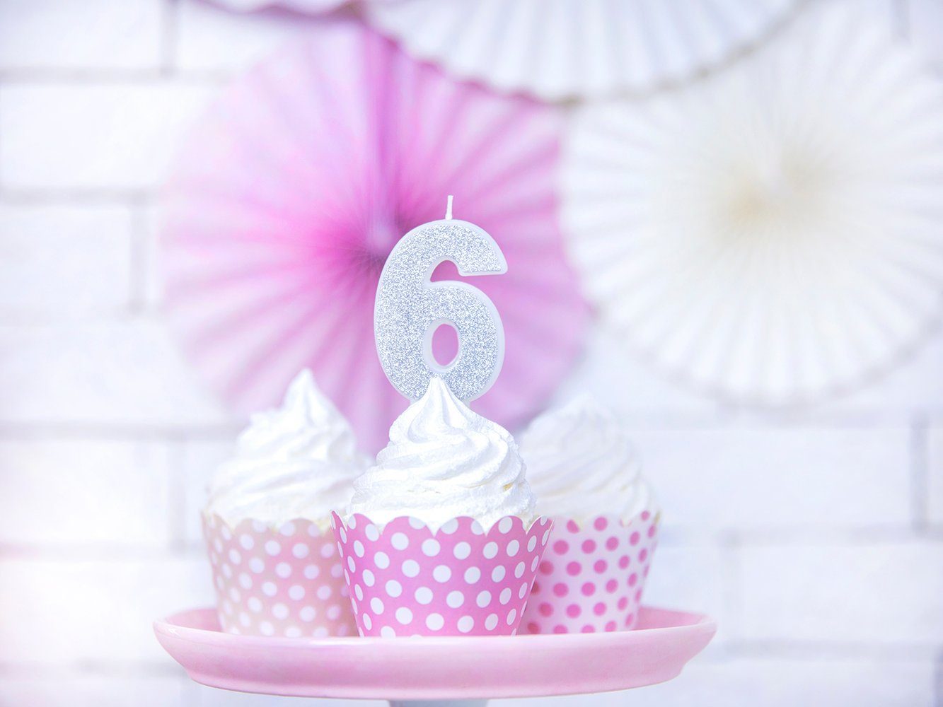 partydeco Geburtstagskerze, Geburtstagskerze Zahl 6 mit Glitzer 7cm silber günstig online kaufen