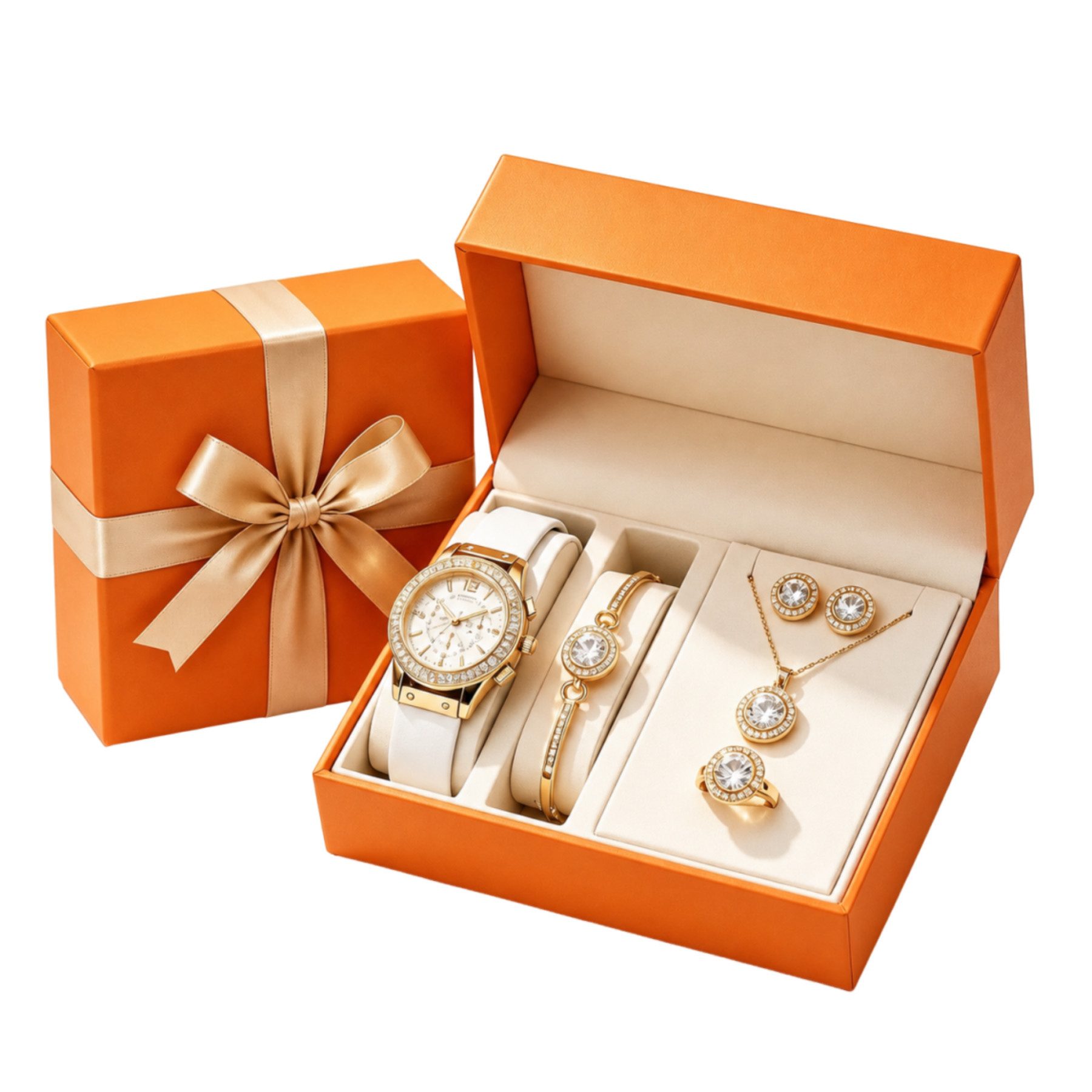 Fyrove Quarzuhr Damen Geschenkset Schmuck mit Uhr, Geschenk für Frauen, (mit Armbanduhr, Halskette, Armband, Ohrringen und Ring, Geschenk für Frauen, 5-tlg., Damen-Armbanduhr, Elegante Damenuhr), Perfektes Geschenk für Sie,Weihnachtsgeschenk für Frauen