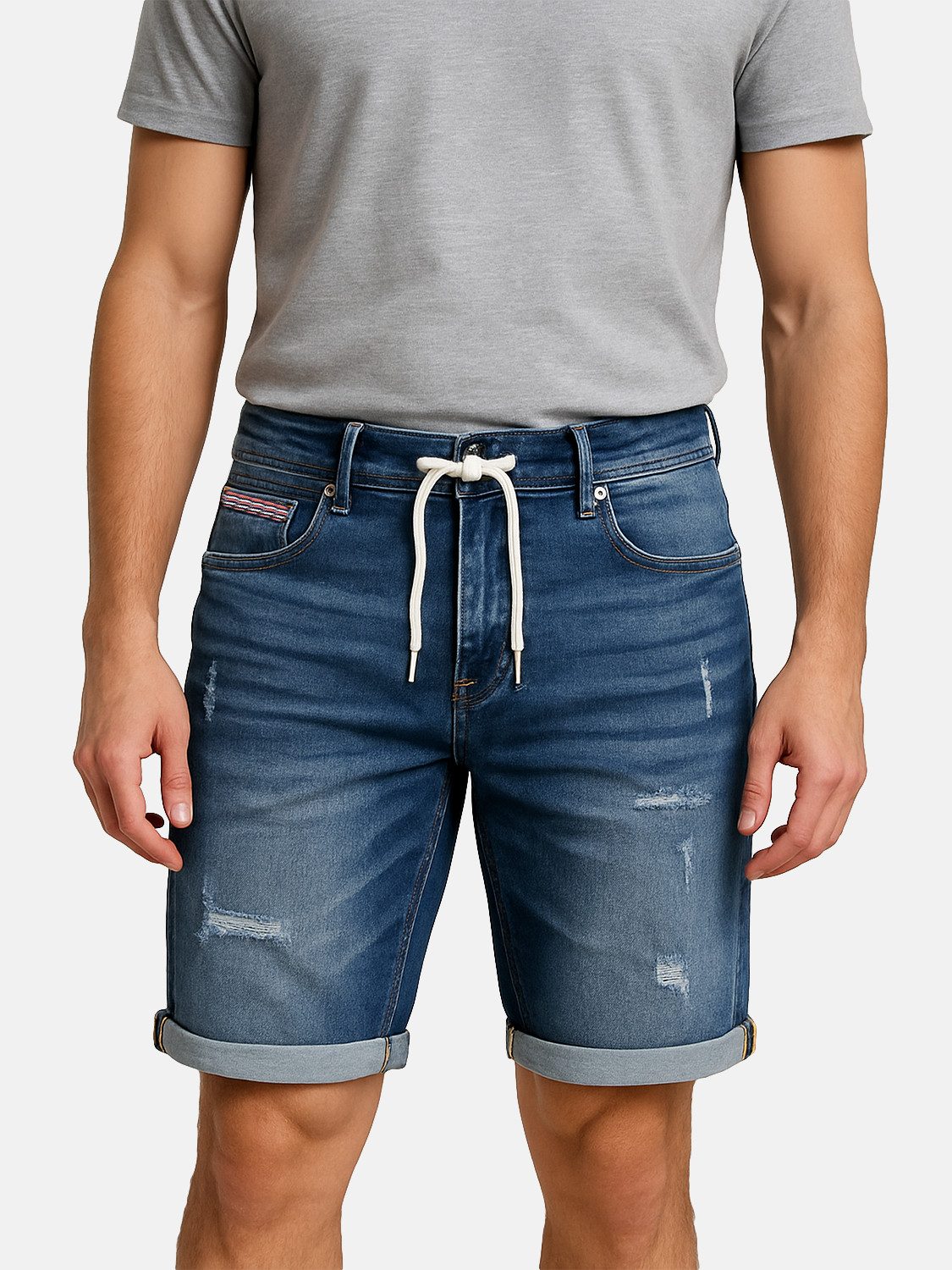 Egomaxx Jeansshorts Distressed Denim mit Kordelzug günstig online kaufen