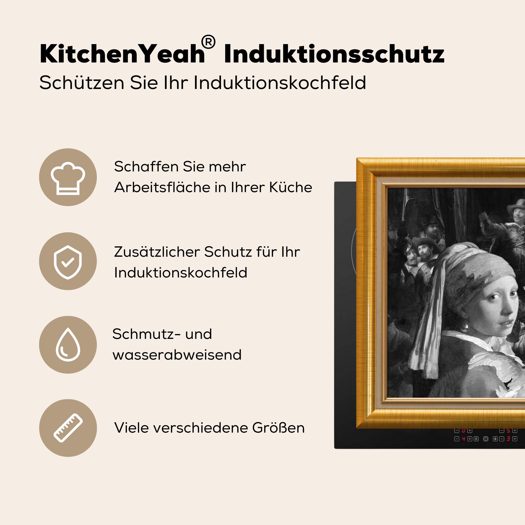 - küche, Gold Ceranfeldabdeckung für tlg), Liste, (1 Meister Vinyl, Schutz die Herdblende-/Abdeckplatte Kunst Induktionskochfeld Alte cm, - MuchoWow 81x52 -
