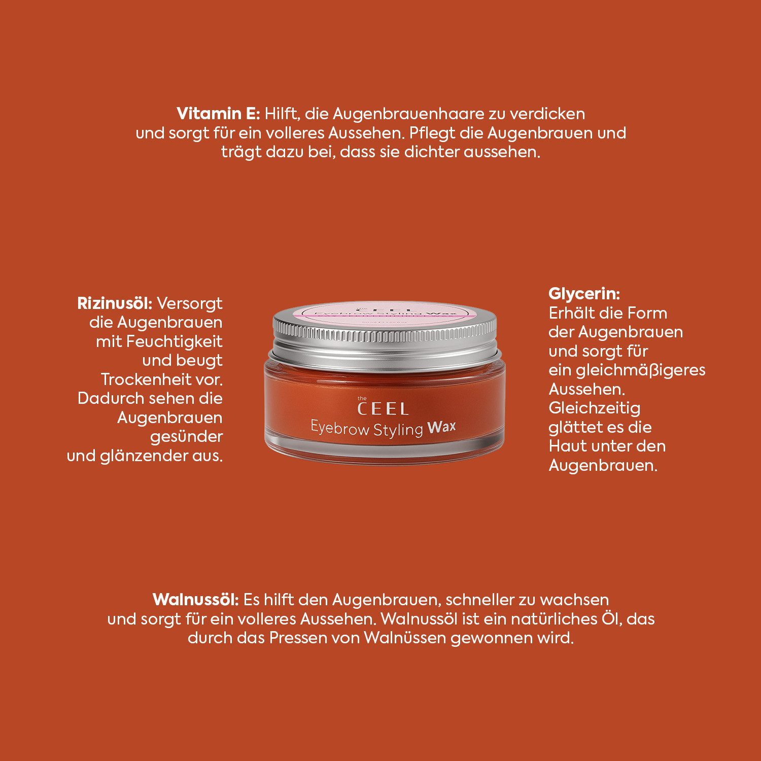 THE CEEL Augenbrauenpflege Augenbrauenformer–Formt & Fixiert, pflegend mit Vitamin E & Rizinusöl