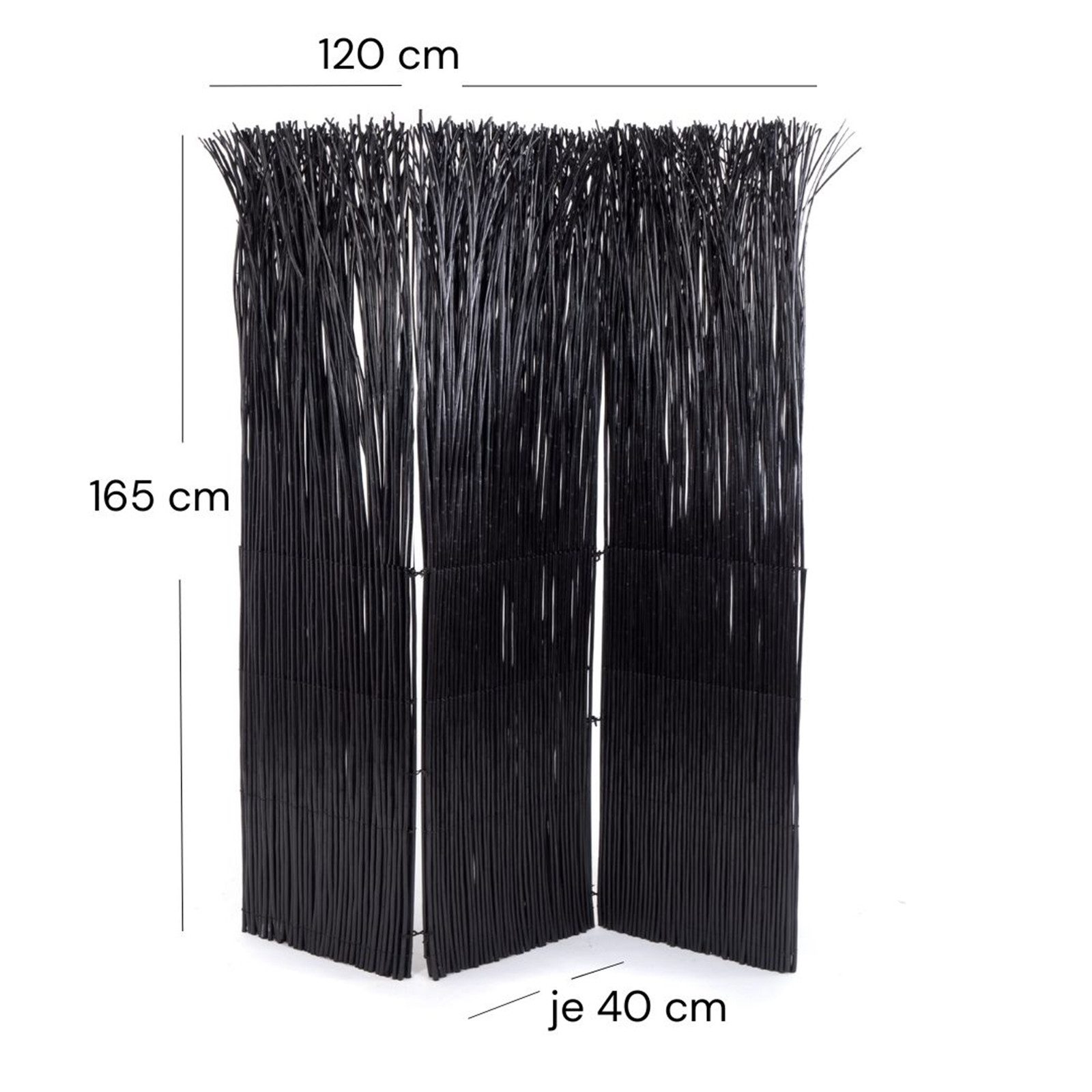 DESIGN DELIGHTS Paravent RAUMTEILER NATURE schwarz, Weidenholz Raumtrenner, Trennwand Paravent