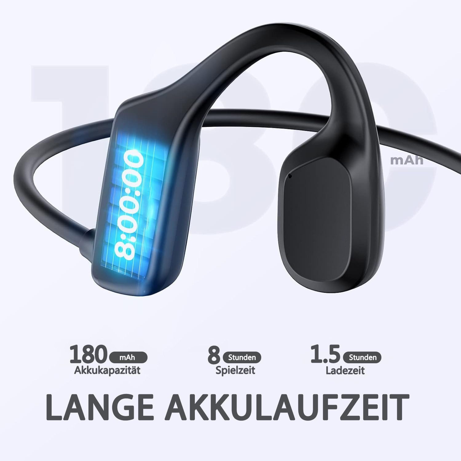 Forrlite Open Ear Kopfhörer, Knochenleitungs-Kopfhörer, Bluetooth 5.3 Sport-Kopfhörer (8 Std Laufzeit, IPX5 Wasserdichte Kabellose Sport Bluetooth Kopfhörer, Reduzierung des Anrufrauschens und Intelligente Bassoptimierung, für Laufen, Radfahren, Büro und Langzeitgebrauc)
