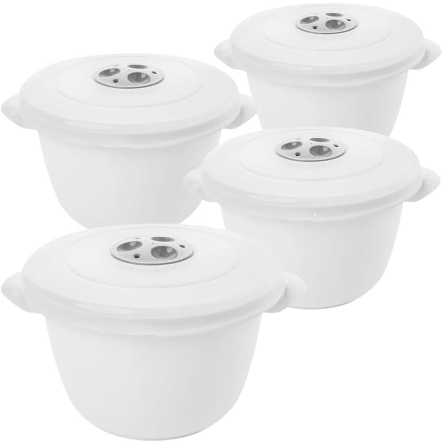 Centi Mikrowellenbehälter Mikrowellengeschirr rund mit Deckel 4er-Set weiß, Kunststoff, (4er-Set)