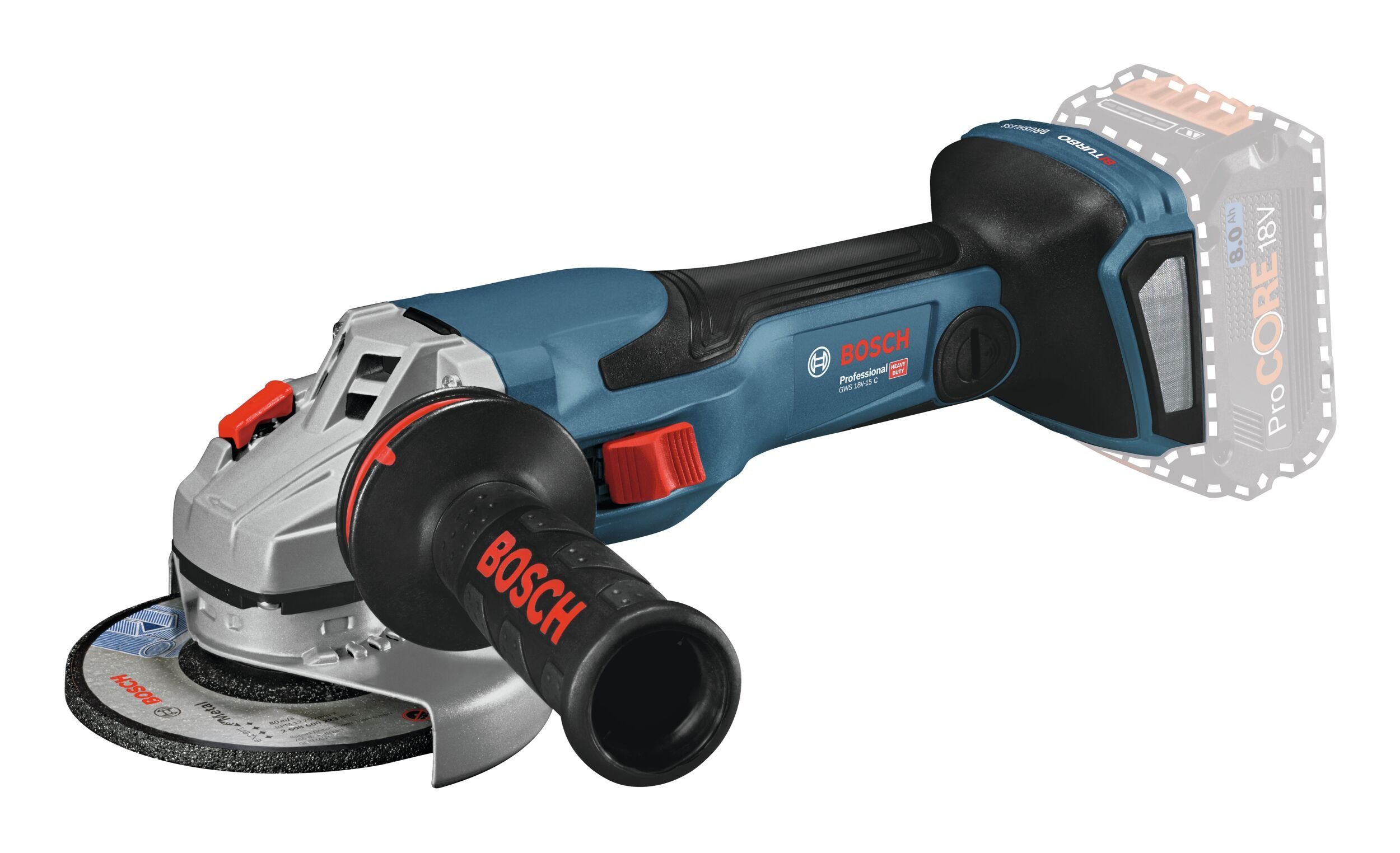 Bosch Professional Akku-Winkelschleifer GWS 18V-15 C BITURBO, max. 9800 U/min, Ohne Akku - in L-BOXX 136
