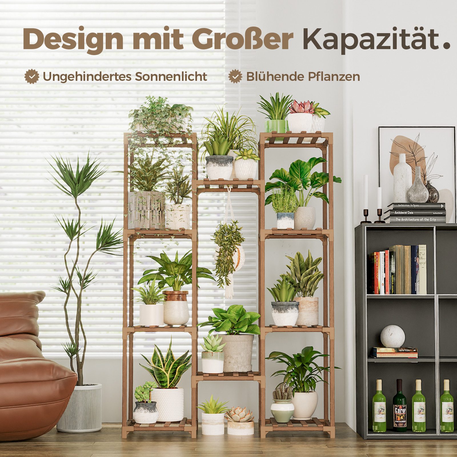 Bamworld Blumenständer Pflanzenständer Hoher Pflanzenstufen Pflanzenregal (1 St), Mehrstufiges Blumenregal für Außen (Terrasse/Balkon/Garten)