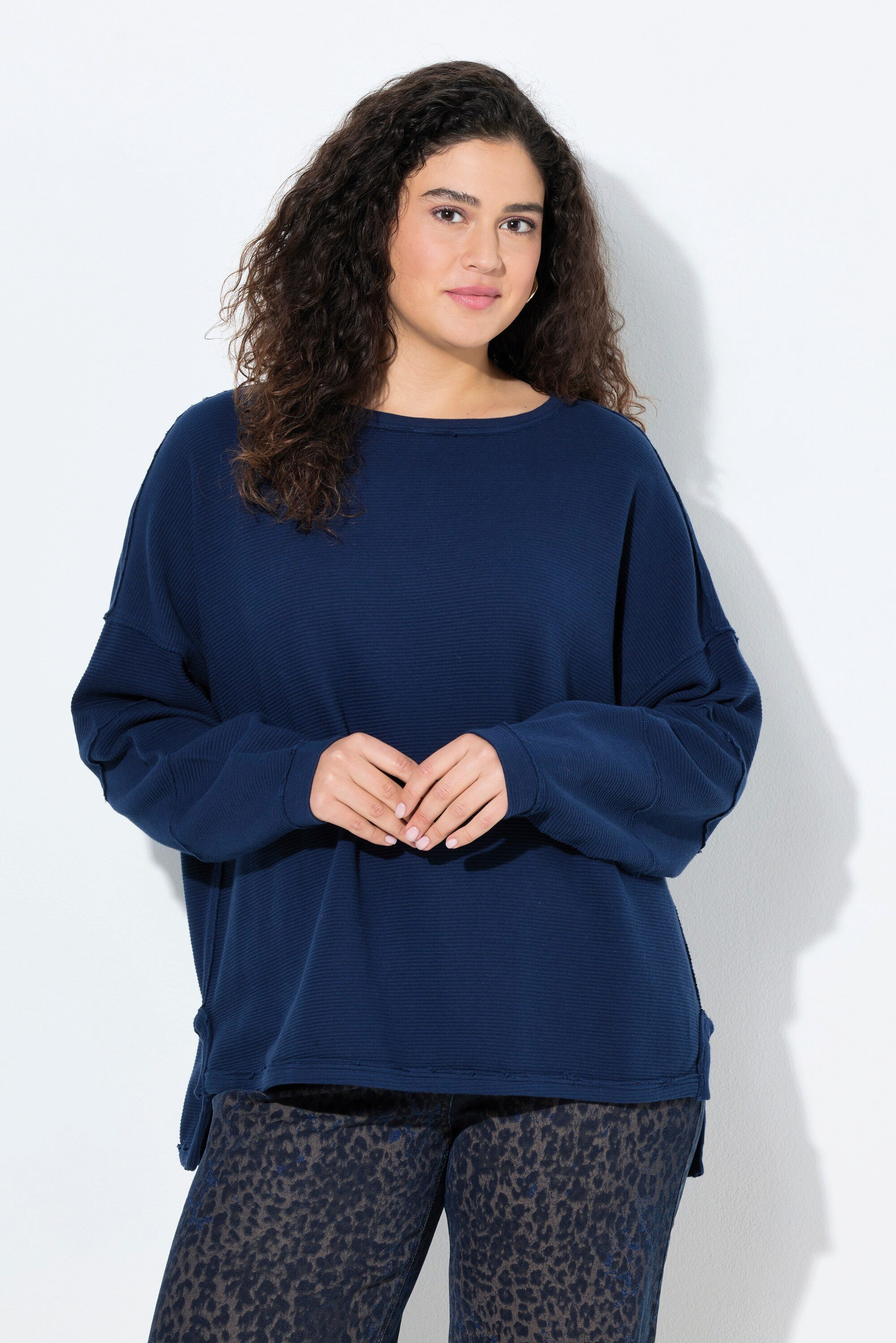 Ulla Popken Sweatshirt Sweatshirt offene Kanten günstig online kaufen