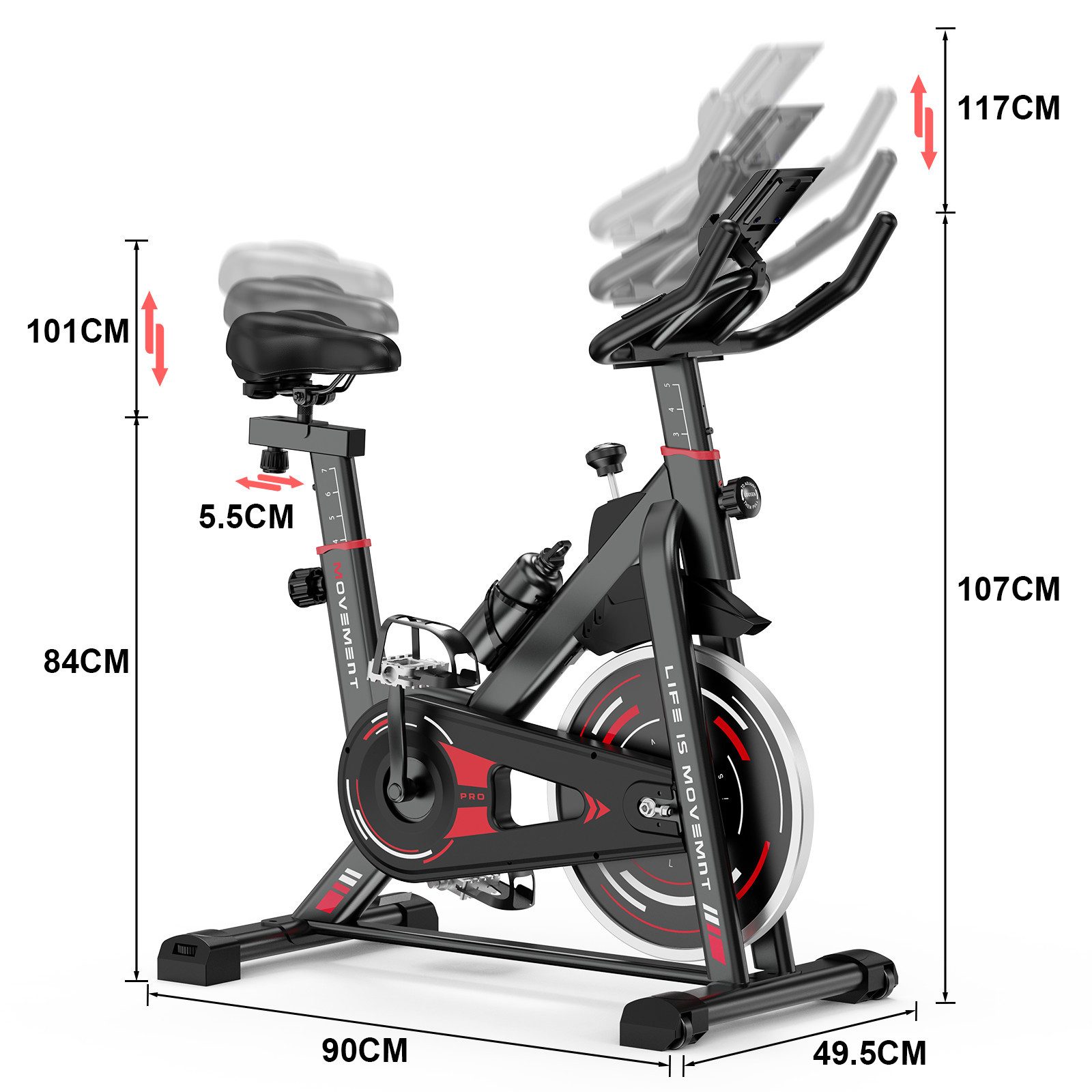 Gywowken Heimtrainer Fahrrad für Zuhause - Indoor-Cycling-Fahrrad (LCD Display - bequemem Sitz - für Heimtraining im Fitnessstudio), mit Leises Schwungrad 10 kg - mit Einstellbarem Widerstand