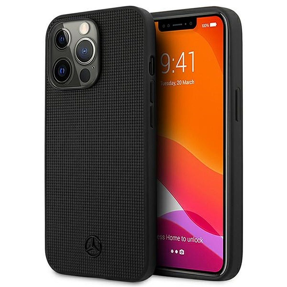 Mercedes Smartphone-Hülle Schutzhülle Handyhülle Handytasche 6,1 Zoll, Echtleder, Metall-Logo, perforiert, Hardcase