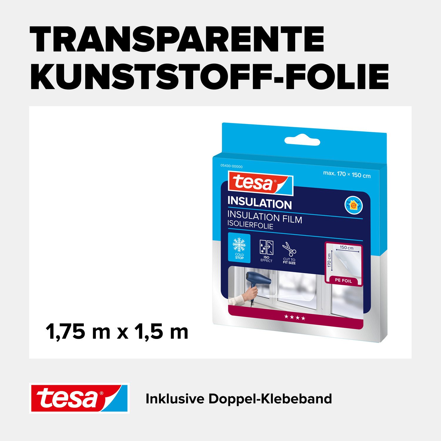 tesa Fensterfolie INSULATION Fenster-Isolierfolie - Transparente Isolierfolie, transparent, glatt, zur Wärmedämmung an Fenstern - Inklusive praktischer Klebelös – Bild 4 von 5