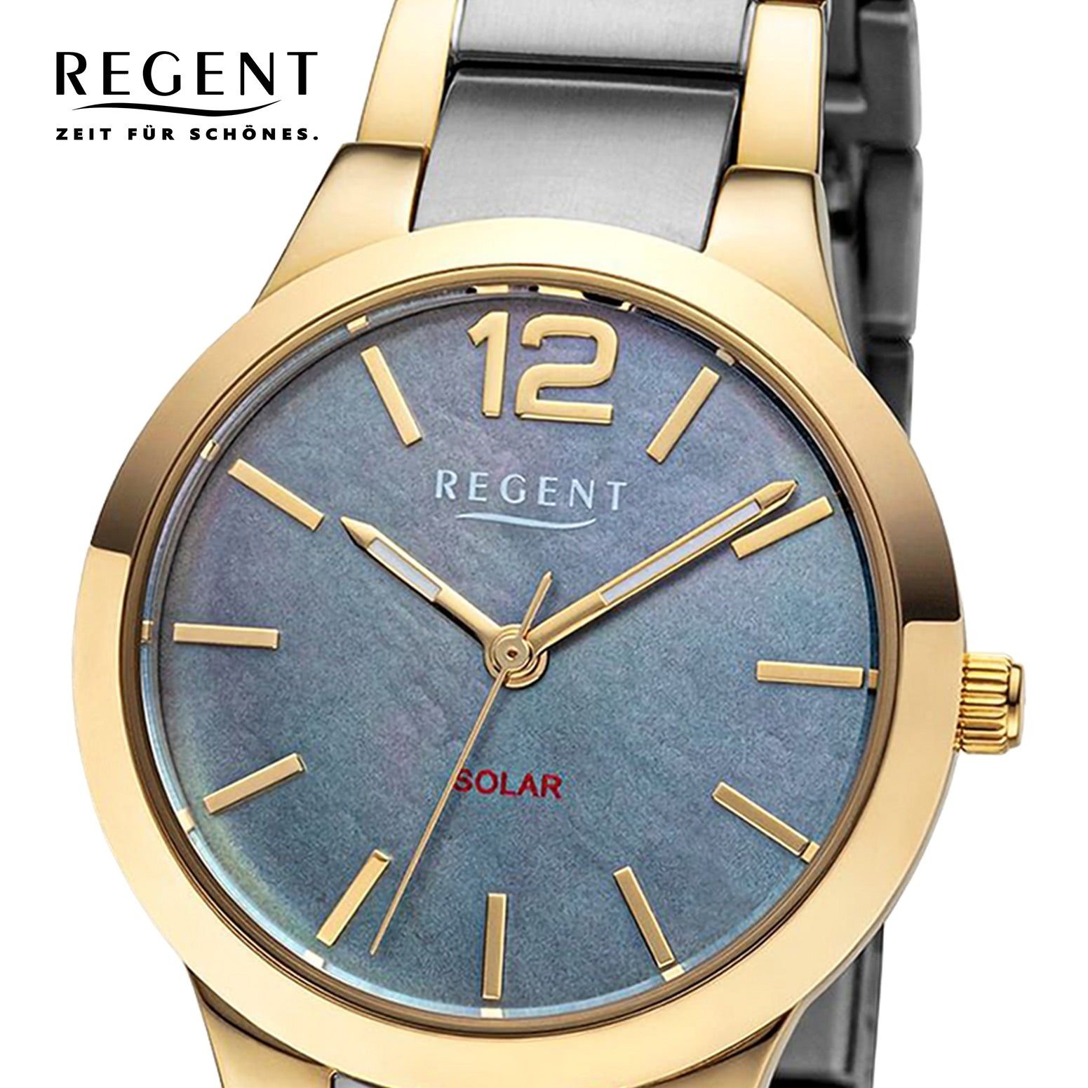 Regent Solaruhr Regent Damen Solaruhr Analog Metallarmband, (Solaruhr), Damen Solaruhr rund, extra groß (ca. 30mm), Metallarmband