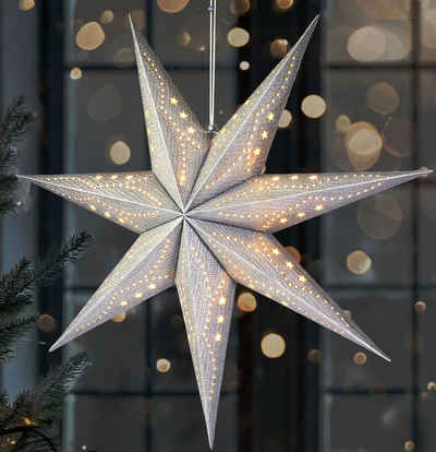 BRUBAKER LED Stern 3D Weihnachtsstern zum Aufhängen - LED Papierstern mit Timer, Batteriebetrieben und Beleuchtet, LED fest integriert, Warmweiß, 60 cm Adventsstern mit modernem Muster - Leuchtstern Deko Weihnachten