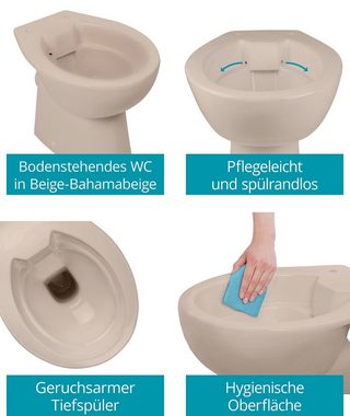 Calmwaters Tiefspül-WC, Bodenstehend, Abgang Waagerecht, Spülrandlos, Beige-Bahamabeige, Set WC Sitz und Spülkasten, 99000181