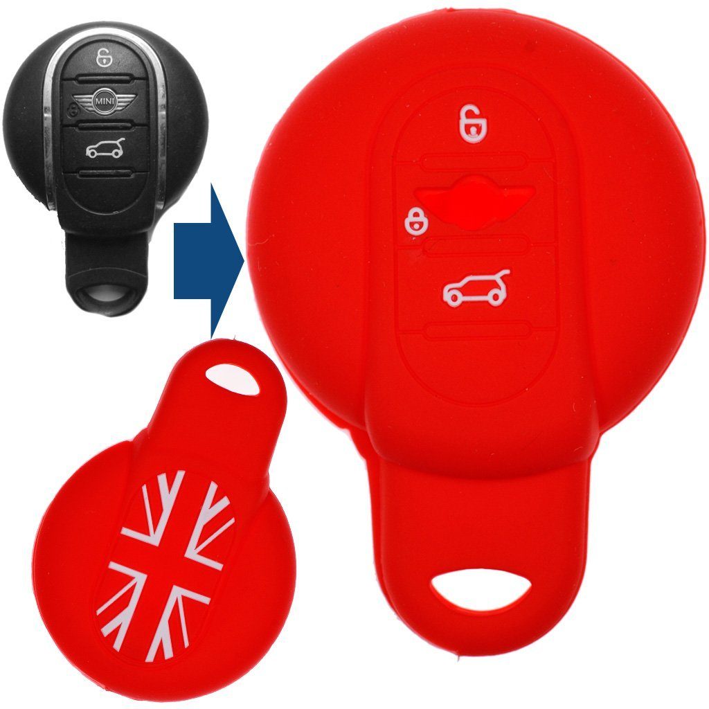 mt-key Schlüsseltasche Autoschlüssel Softcase Silikon Schutzhülle Rot, für Mini Cooper One Clubman F56 F54 F55 F57 F60 3 Tasten Smartkey
