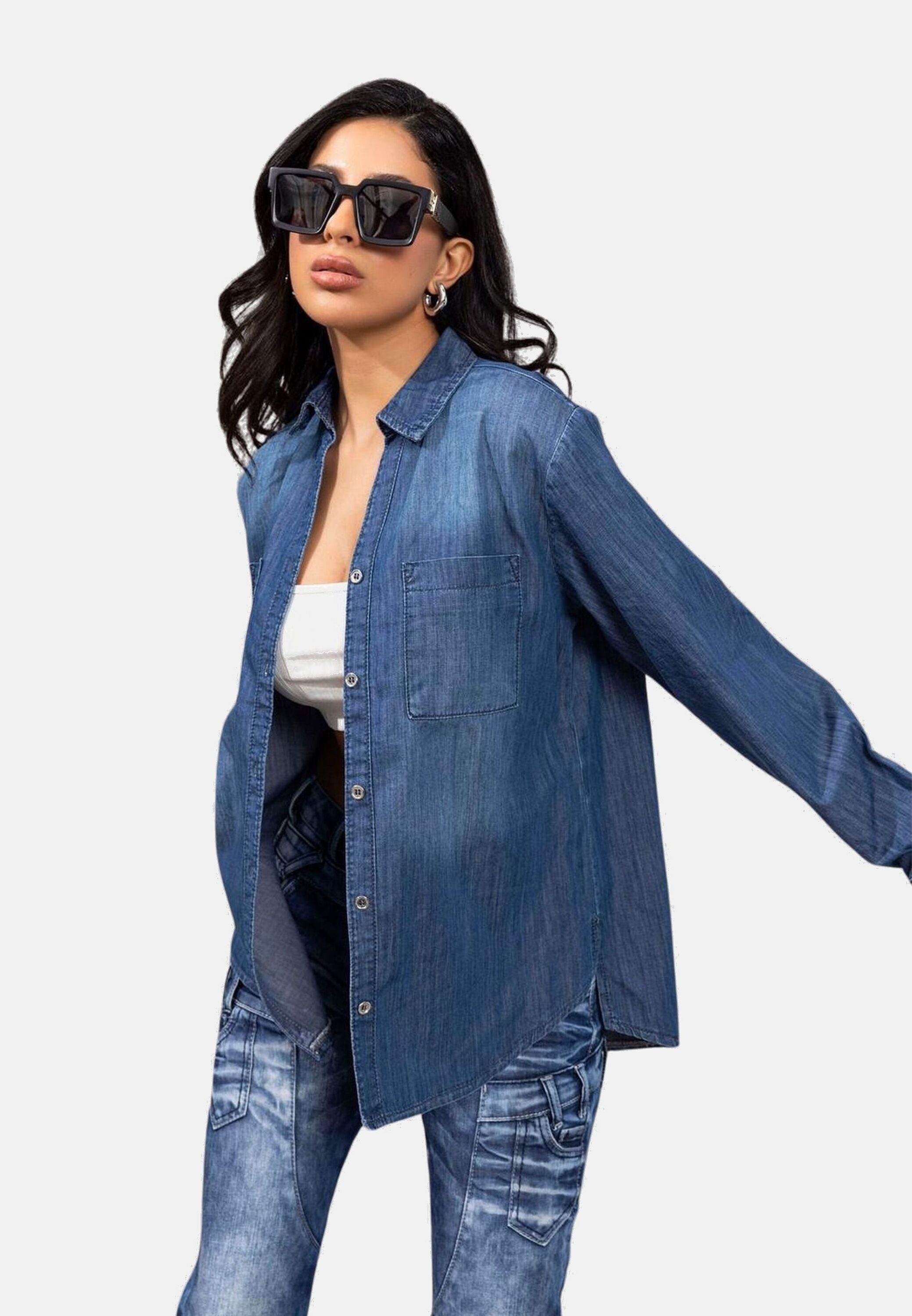 Cipo & Baxx Jeansbluse Jeansbluse (1-tlg) mit Brusttaschen, WH134