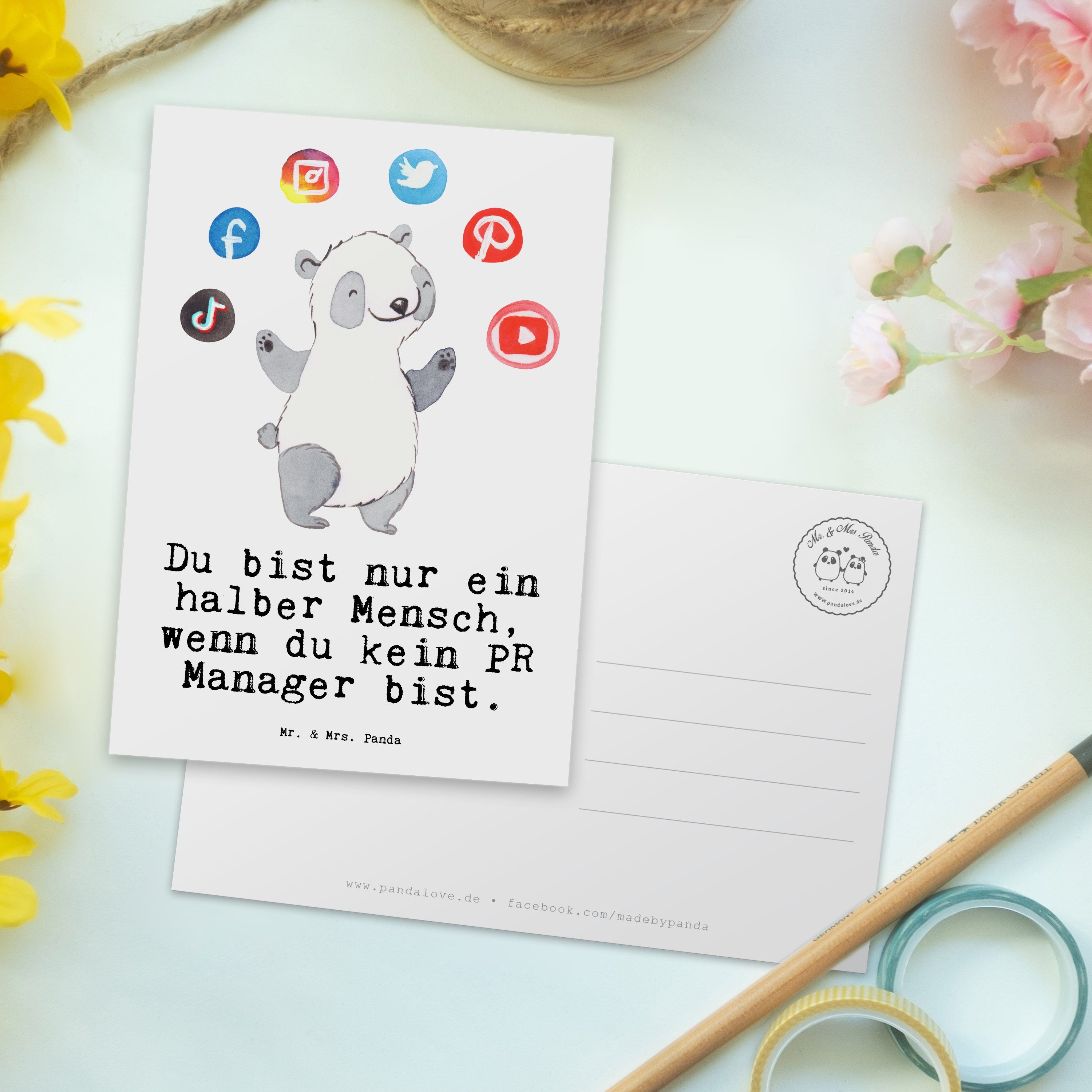 Panda Dankeskarte, Mrs. & mit Weiß Postkarte - Mr. Ge PR Manager Geschenk, - Herz Ansichtskarte,
