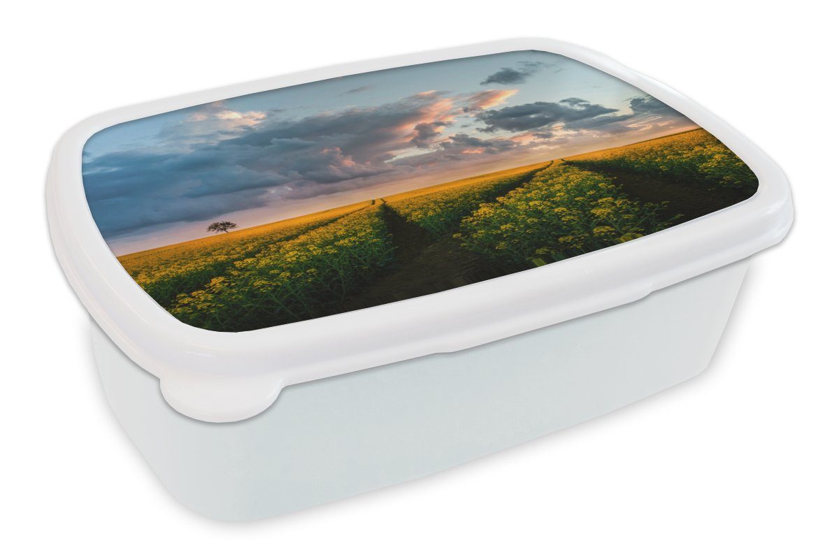 MuchoWow Lunchbox Blumen - für Kinder Sonnenuntergang, und weiß Kunststoff, Mädchen und - Gelb Jungs Brotbox Erwachsene, für Brotdose, (2-tlg)