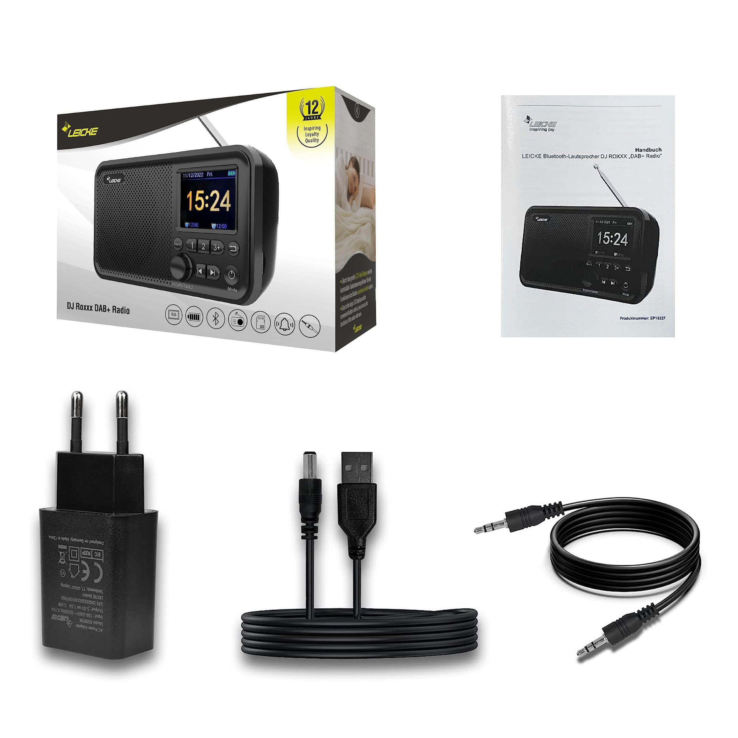 Leicke Tragbares DAB+ Radio DAB+ und UKW Radio, Küchenradio, 2,4" Farbdisplay Radio (5 W, 80 Voreinstellungen, MicroSD/TF/AUX Anschluss, Alarmfunktionen)