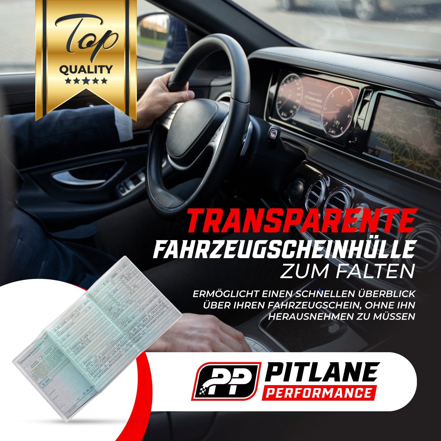 Pitlane Performance Fahrzeugscheinhülle Schutzhülle passgenau für deutsche Fahrzeugpapiere, Zulassungsbescheinigung Teil 1 Klarsichthülle Auto Dokumente – Bild 3 von 5