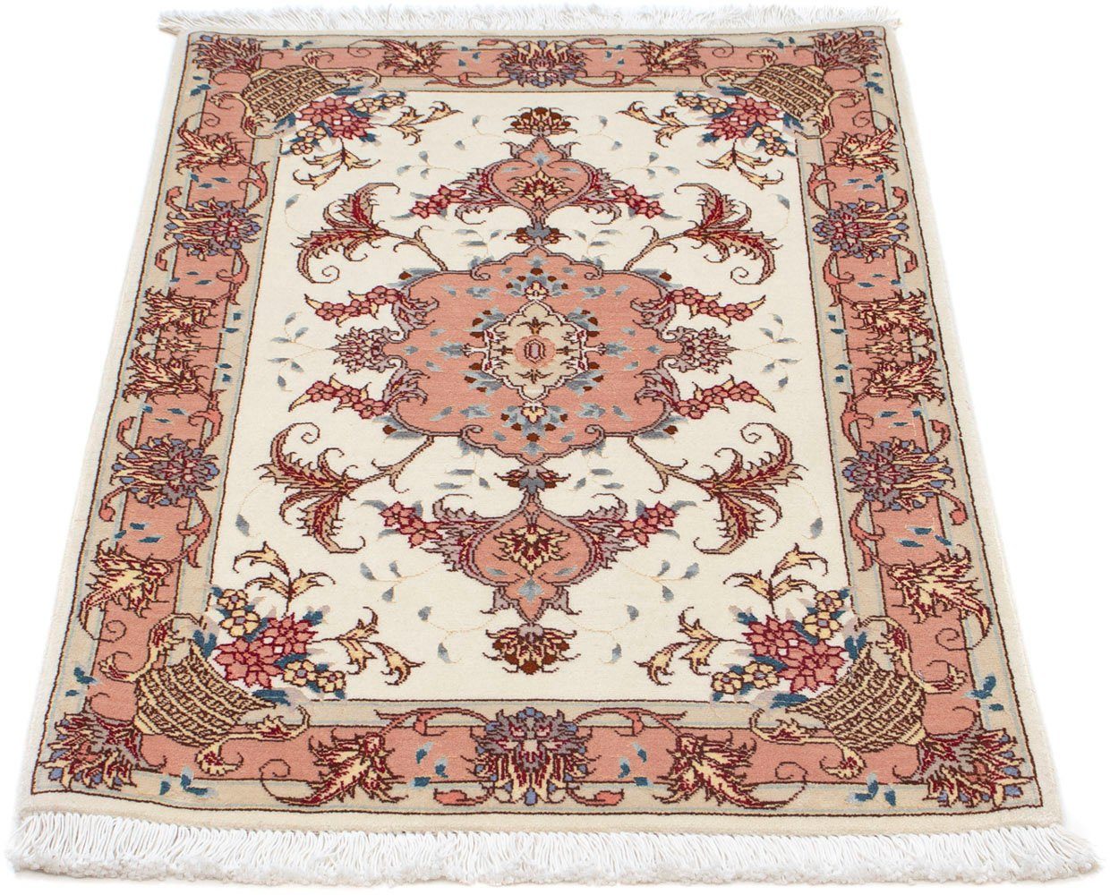 Wollteppich Täbriz - 50 Raj Blumenmuster Beige 94 x 61 cm, morgenland, rechteckig, Höhe: 8 mm, Handgeknüpft