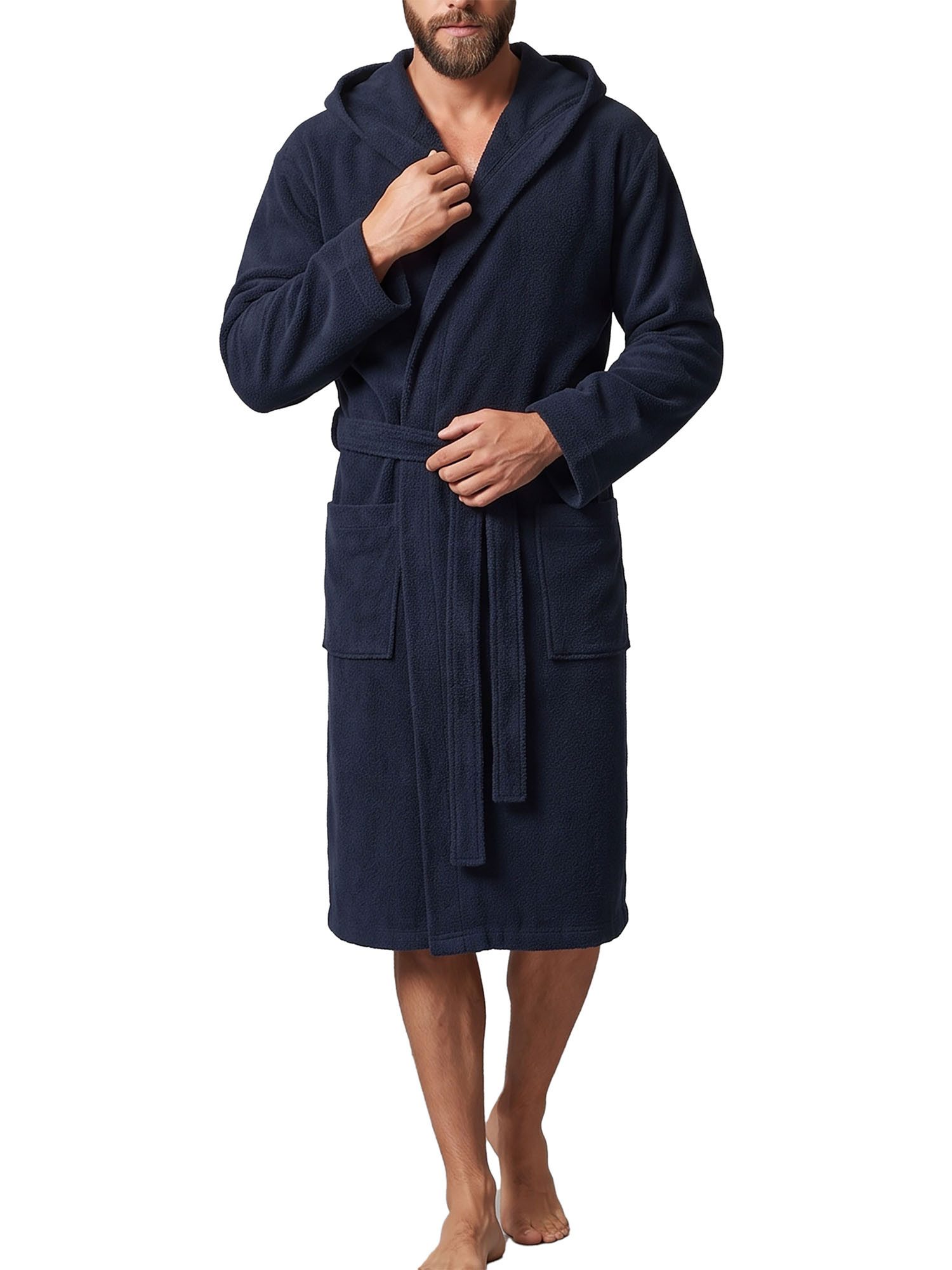 seidensticker Morgenmantel Herren Morgenmantel bodywear, mit Baumwolle, aus Baumwolle, Frottier Morgenmantel, Bindeband, seitliche Taschen
