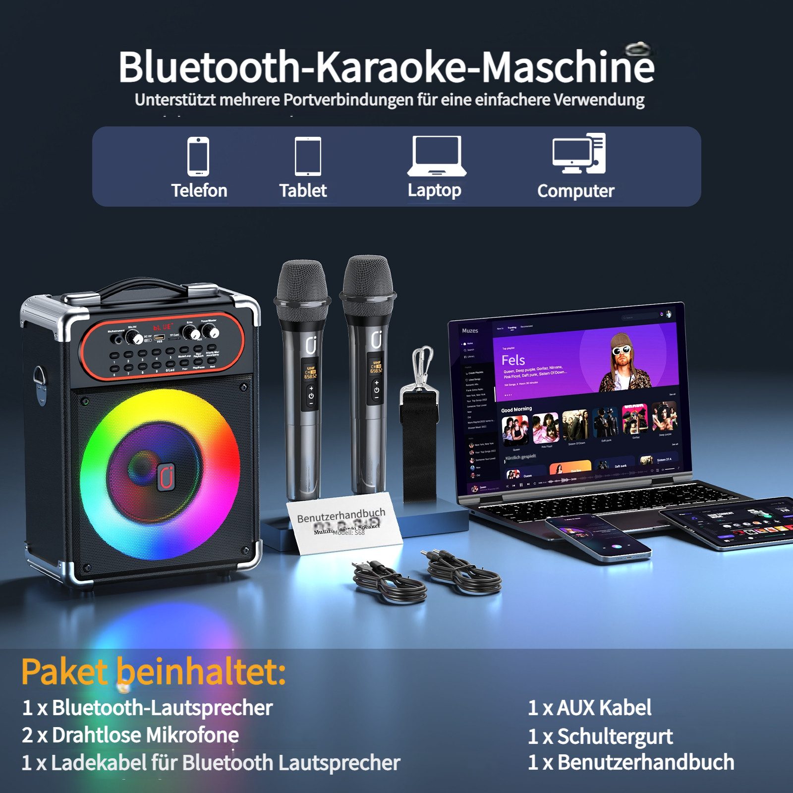 JYX Tragbarer Bluetooth 5.3 Karaoke-Lautsprecher Lautsprecher (Bluetooth, ideal für Outdoor-Events & Home-Party-Gesang)