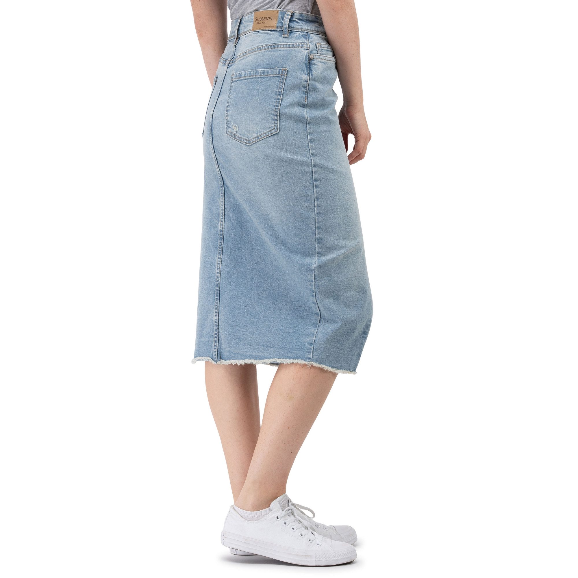 SUBLEVEL Jeansrock Damen Maxi Midi Mini Rock langer Schnitt Denim Stretch