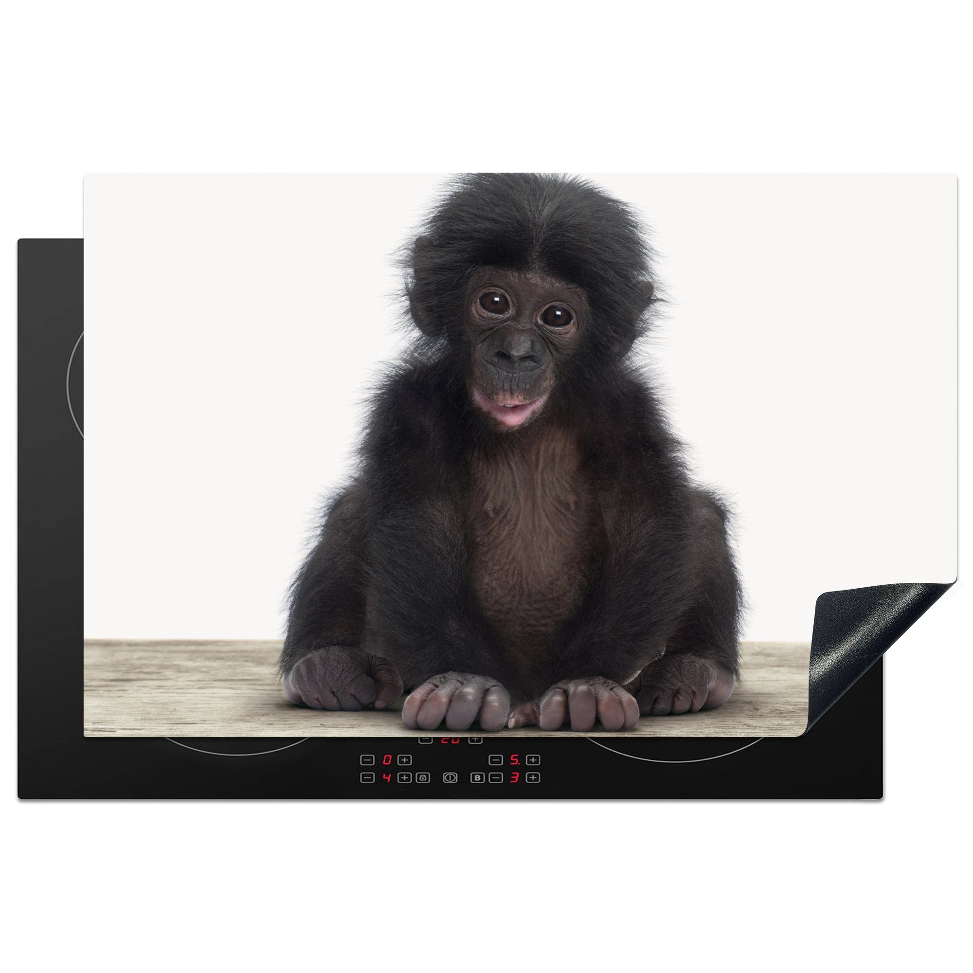 MuchoWow Herdblende-/Abdeckplatte Kind - Affe - Schimpanse - Babytiere - Jungen - Mädchen, Vinyl, (1 tlg), 81x52 cm, Ceranfeldabdeckung, Arbeitsplatte für küche