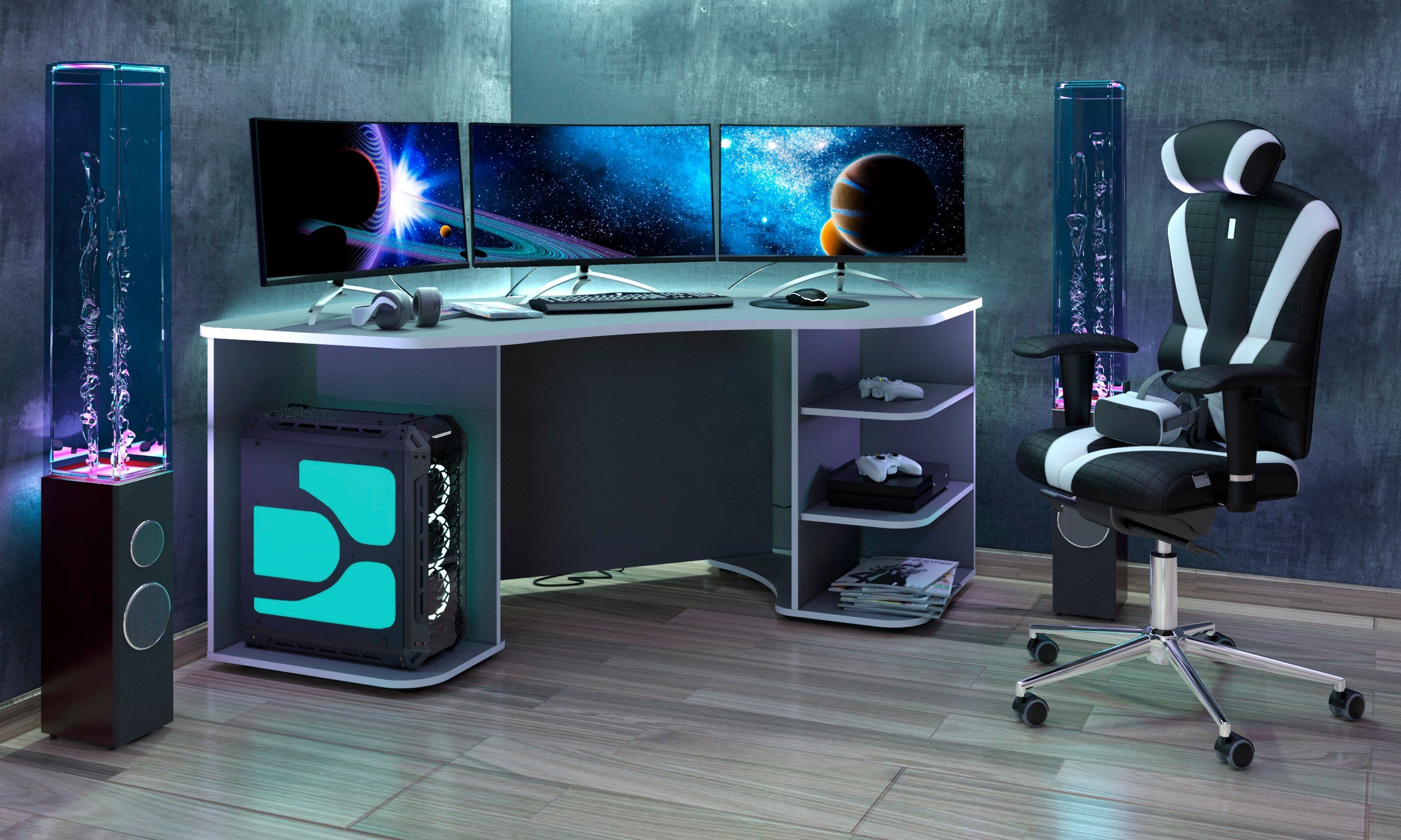 Interdesign24 Gamingtisch »Xeno«, in Anthrazit/Weiss für mehrere