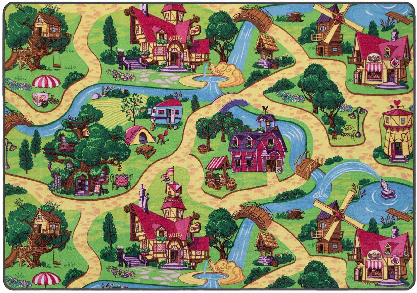 Primaflor-Ideen in Textil Kinderteppich Spielteppich CANDY TOWN, rechteckig, Höhe: 6,5 mm, Kurzflor, Straßen-Spiel-Teppich, Kinderzimmer
