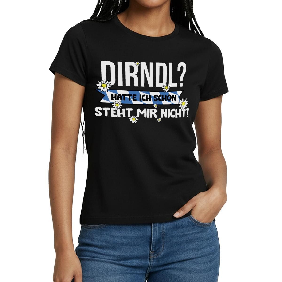 Spreadshirt T-Shirt Dirndl Ersatz, Dirndl Steht Mir Nicht Frauen T-Shirt (1-tlg) Slim Fit, fällt klein aus